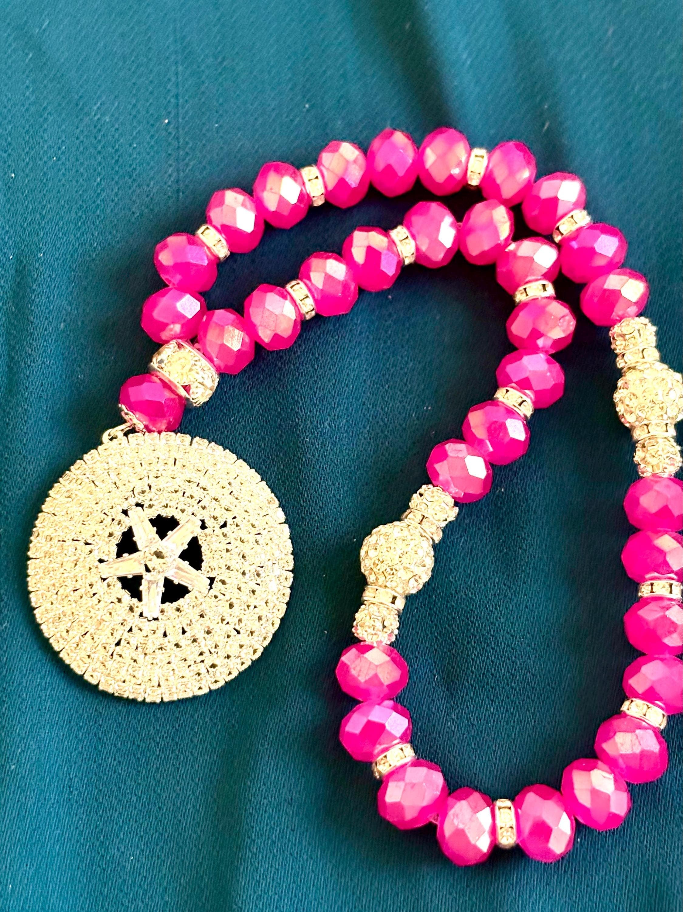 33 Hot pink Crystal Prayer Beads