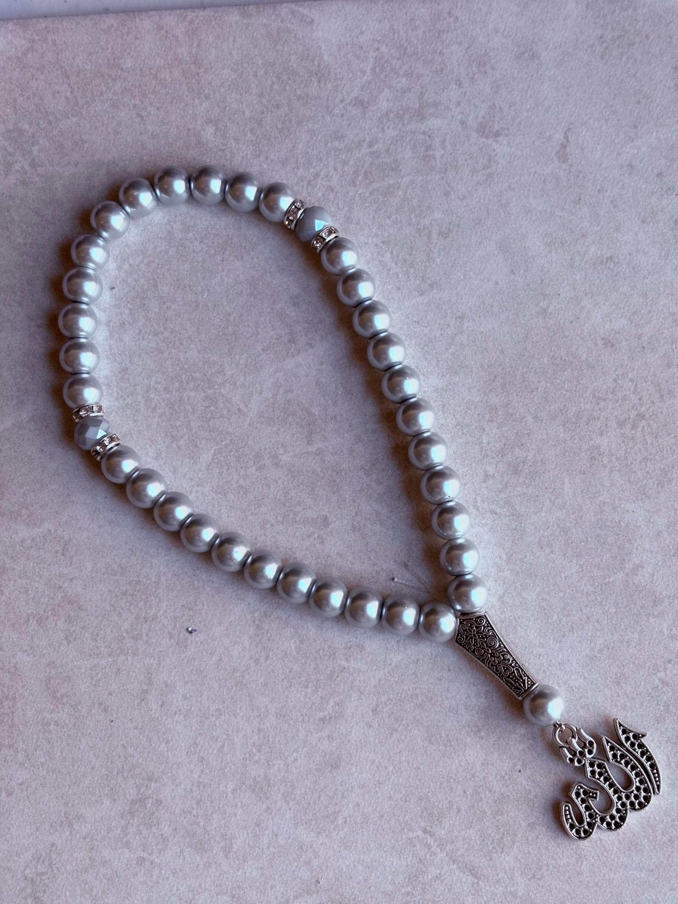 33 Pastel Pearl Tasbih: Silver Allah Charm, 10mm Beads - image 4