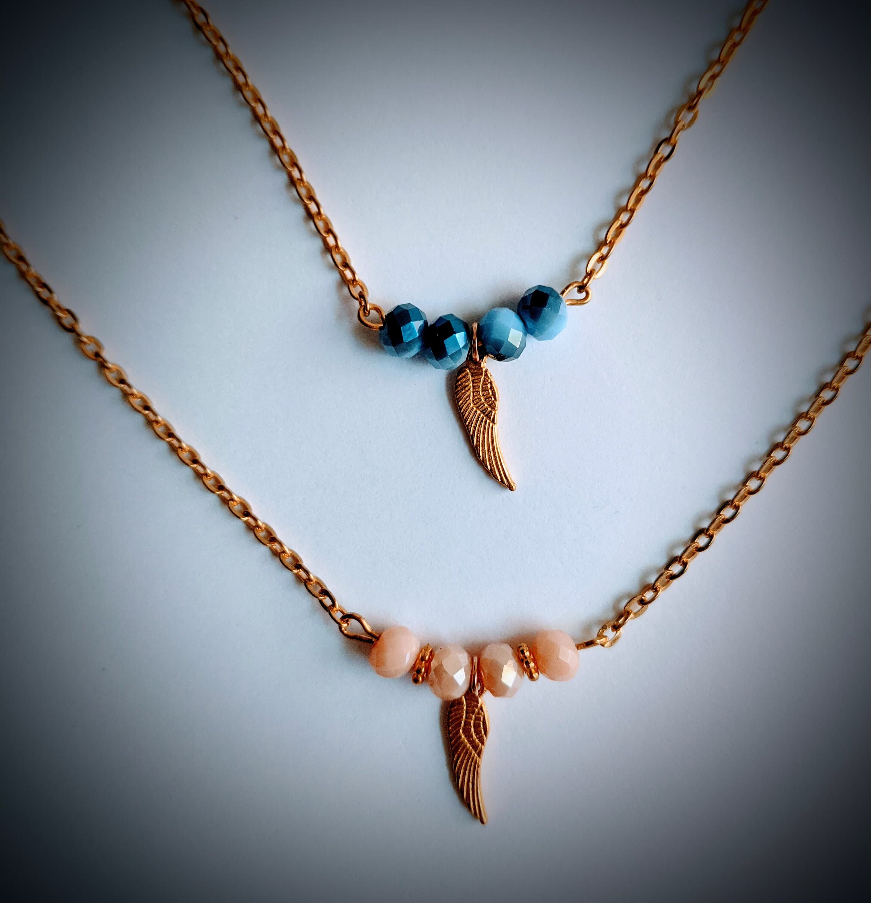 Crystal Beaded Necklace with Gold Wing Charm - image 3