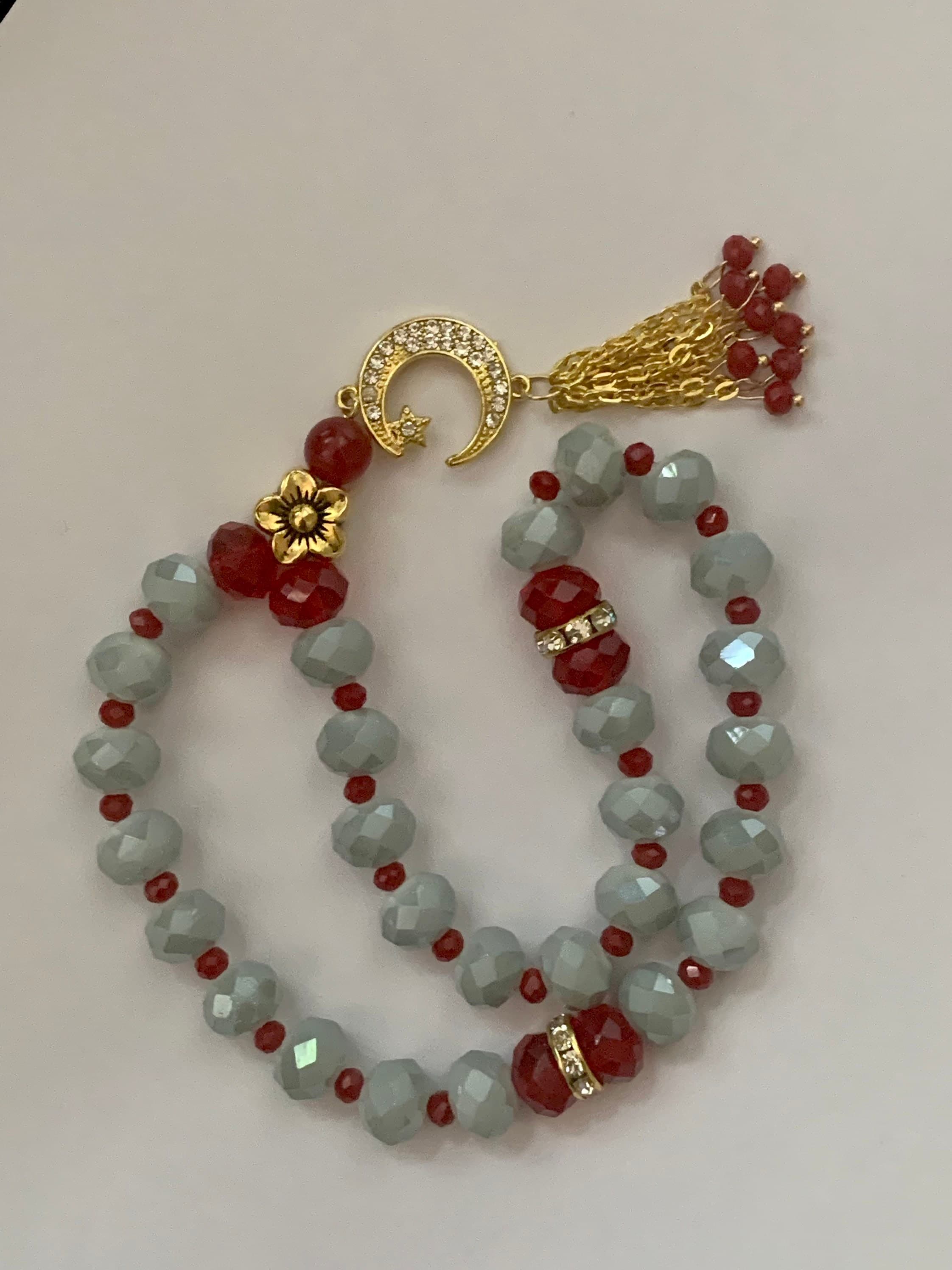 33 Red&grey crystal Tasbih - image 3