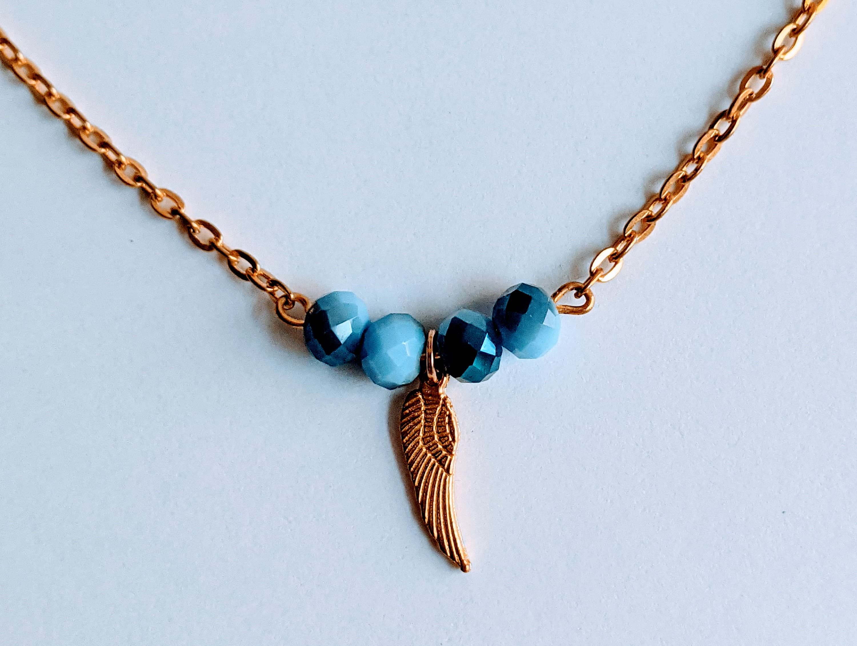 Crystal Beaded Necklace with Gold Wing Charm - image 5