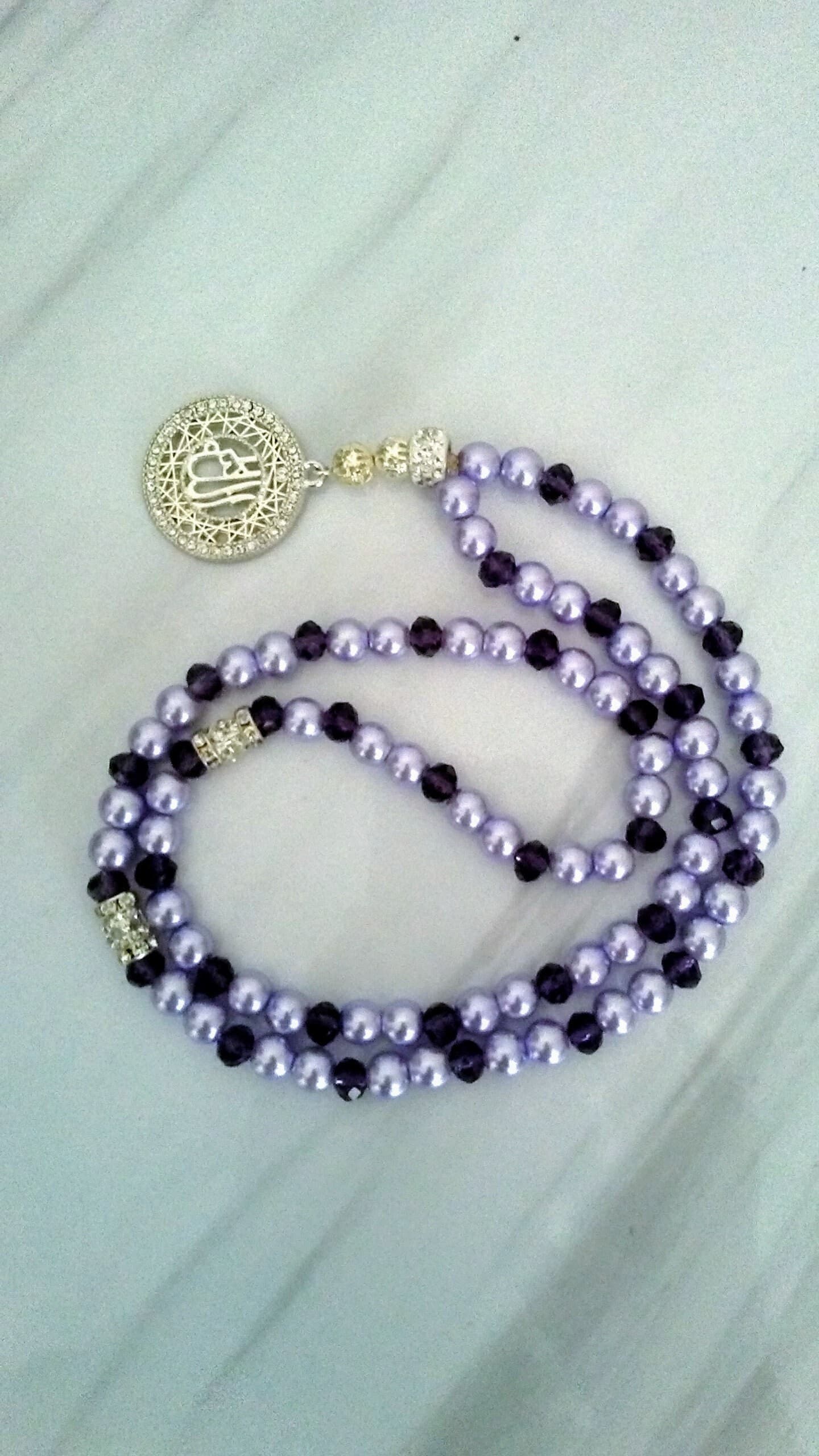 99 Pearl & Crystal Purple Tasbeeh - image 5