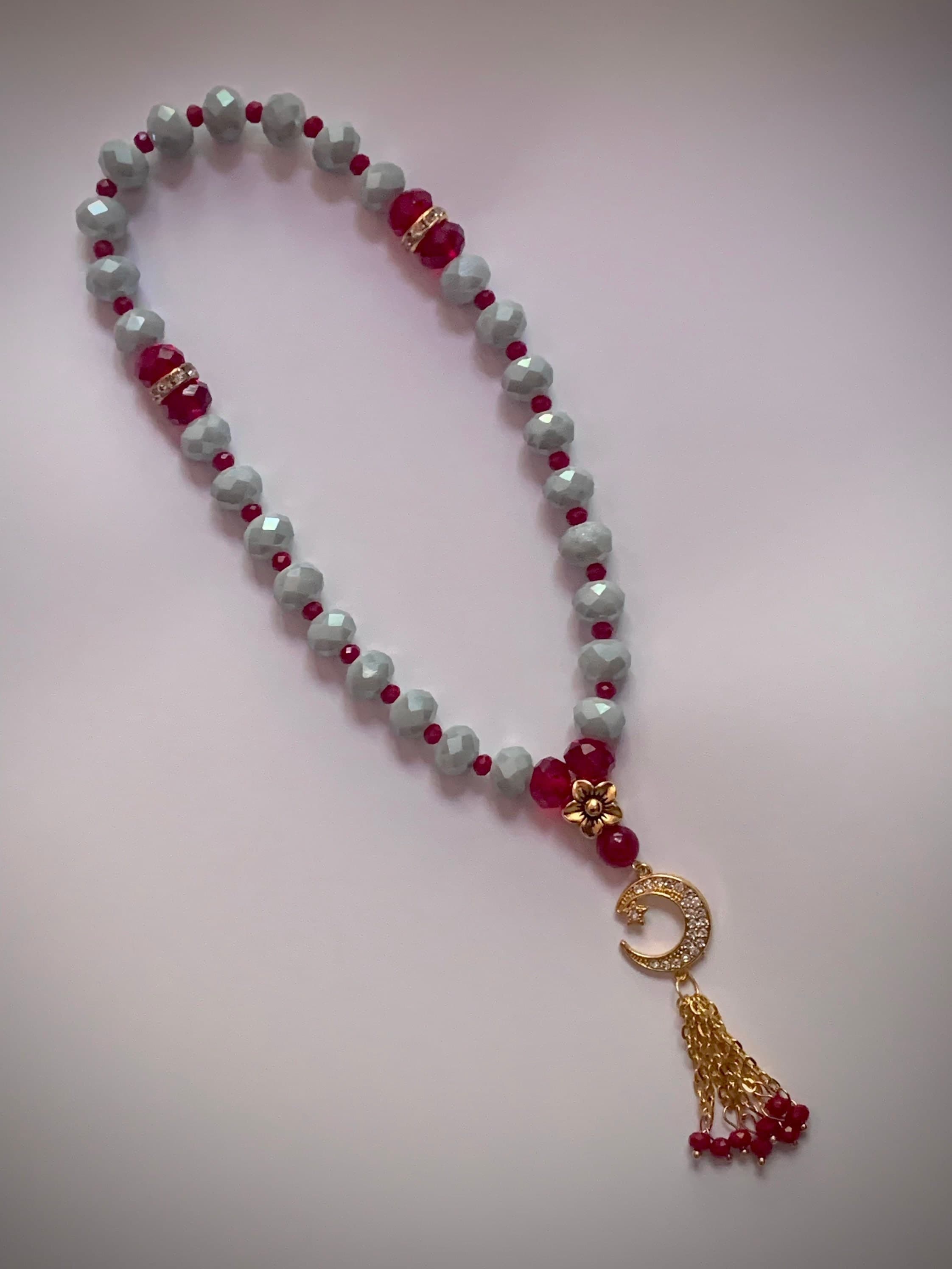 33 Red&grey crystal Tasbih