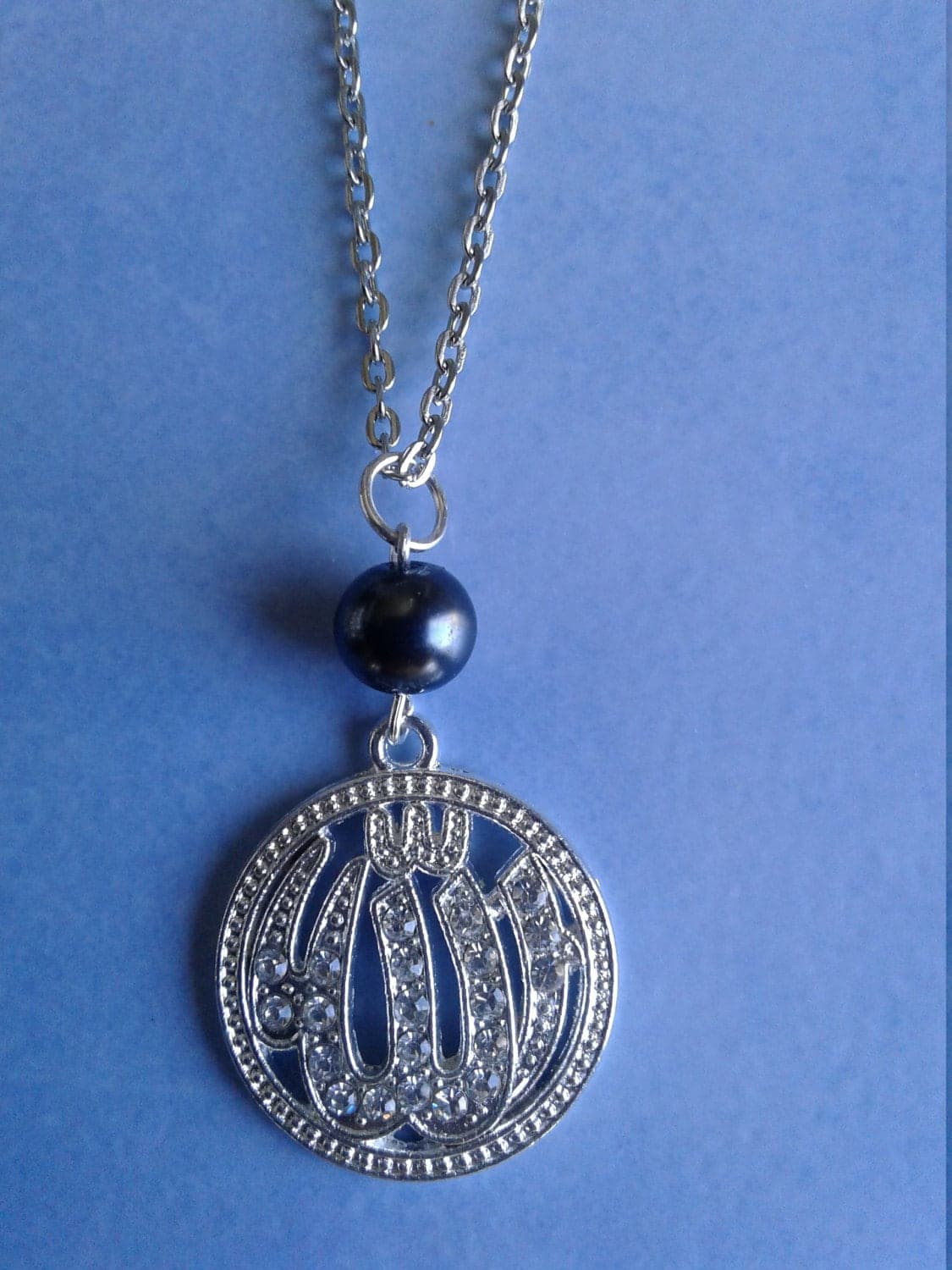 Rhinestone Allah Charm Necklace: Pearl Accent, Customizable Chain - image 4