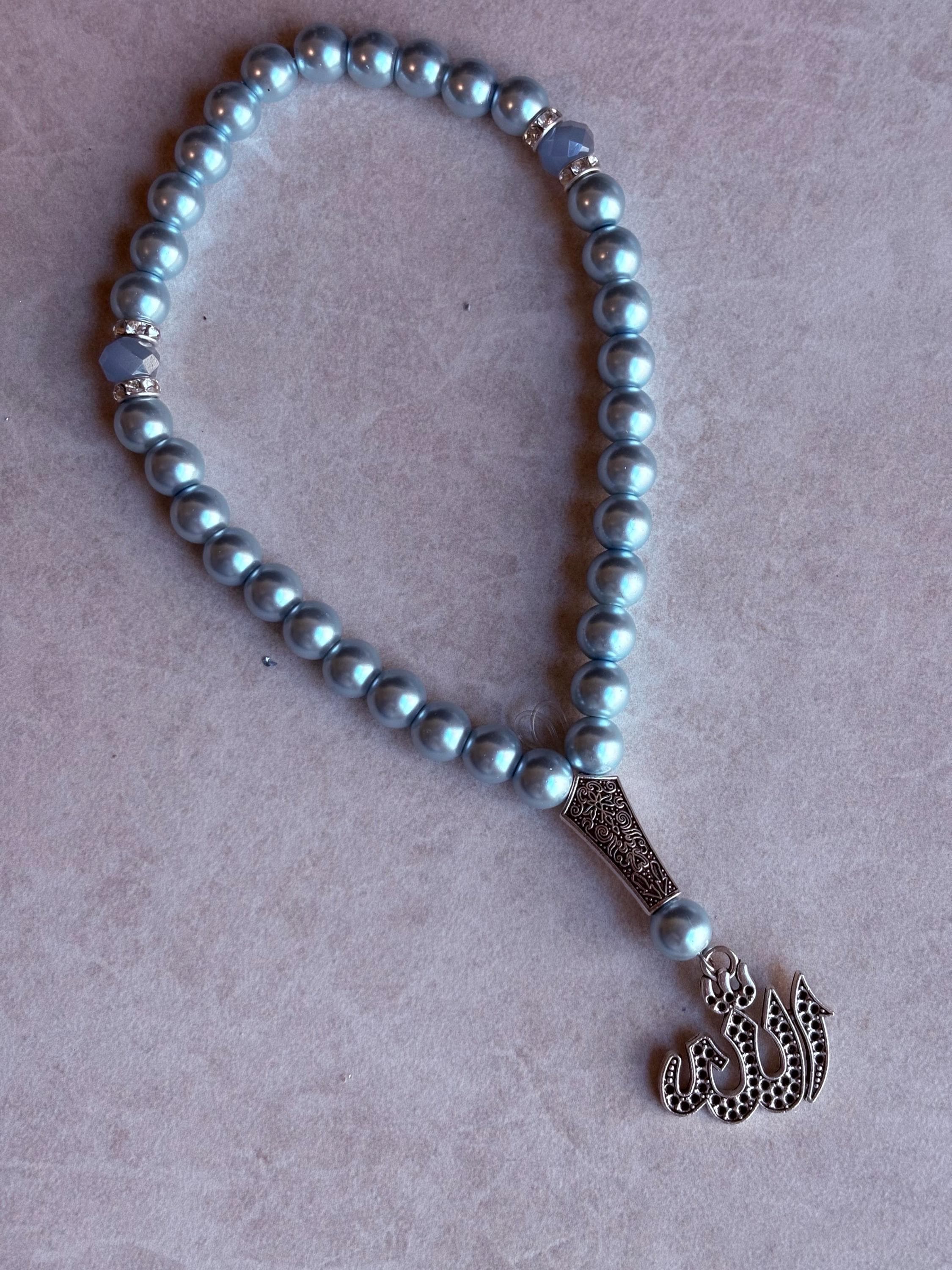 33 Pastel Pearl Tasbih: Silver Allah Charm, 10mm Beads - image 5