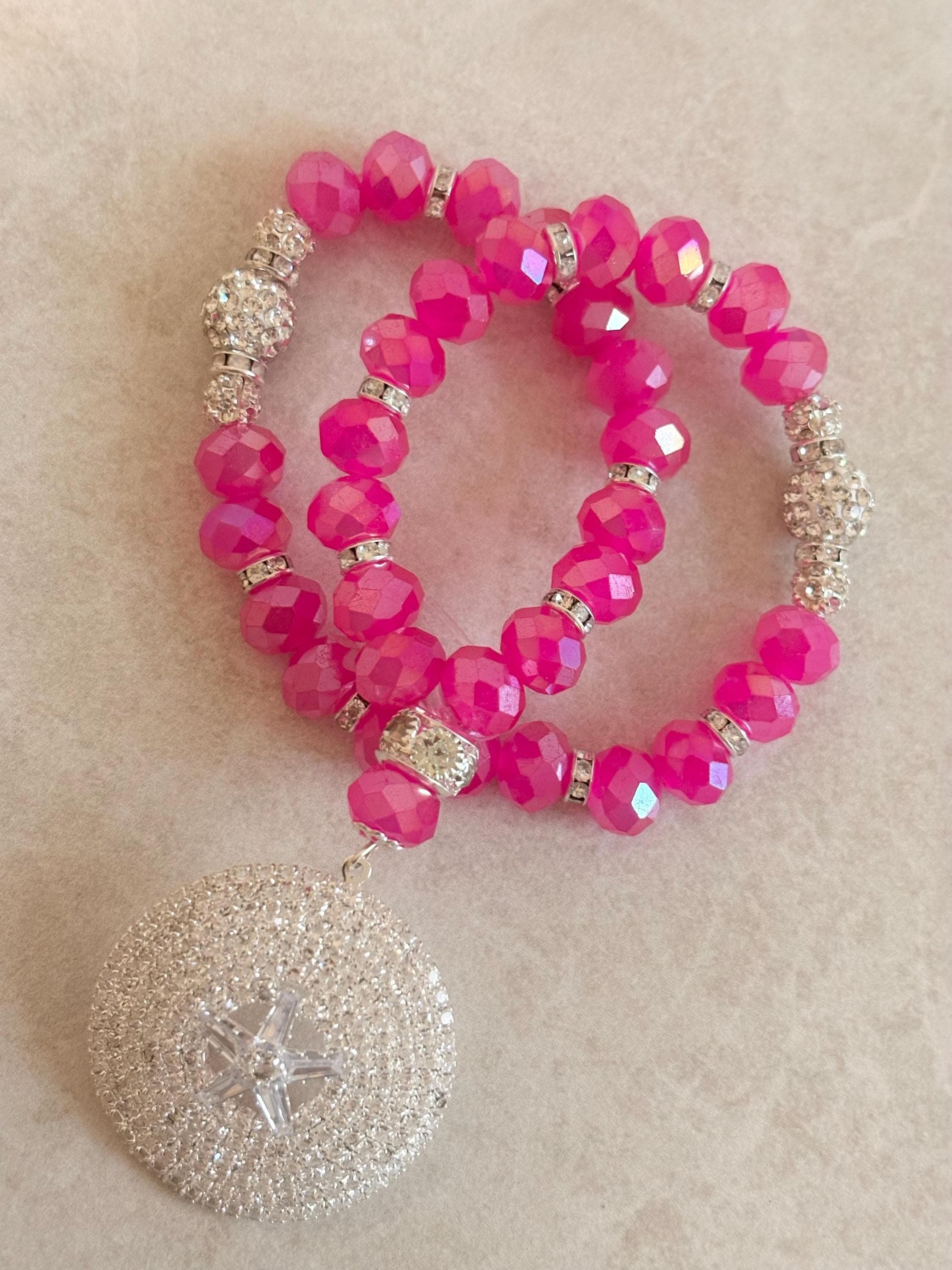 33 Hot pink Crystal Prayer Beads - image 3
