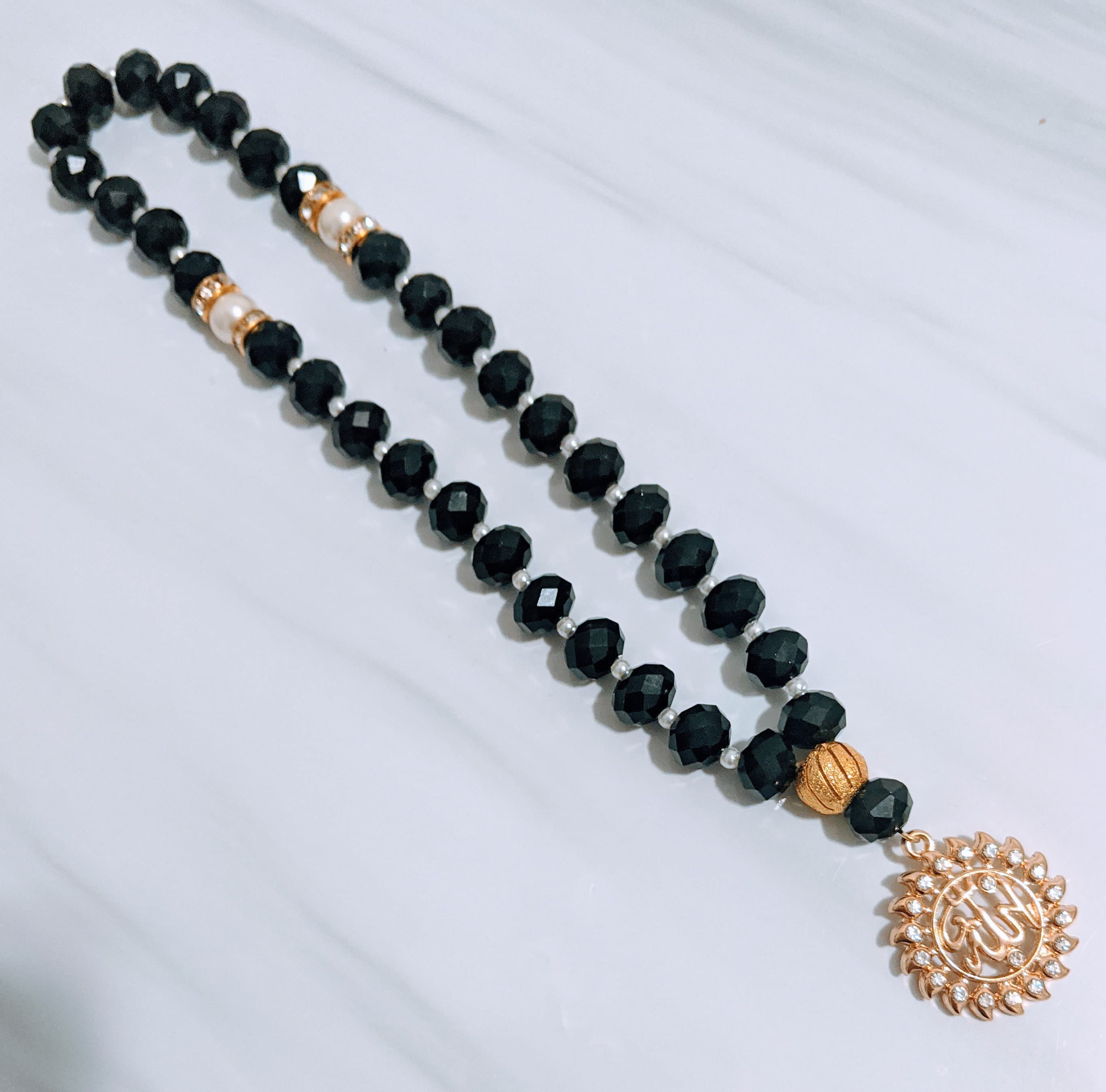 33 White pearl and black crystal Tasbih - image 5