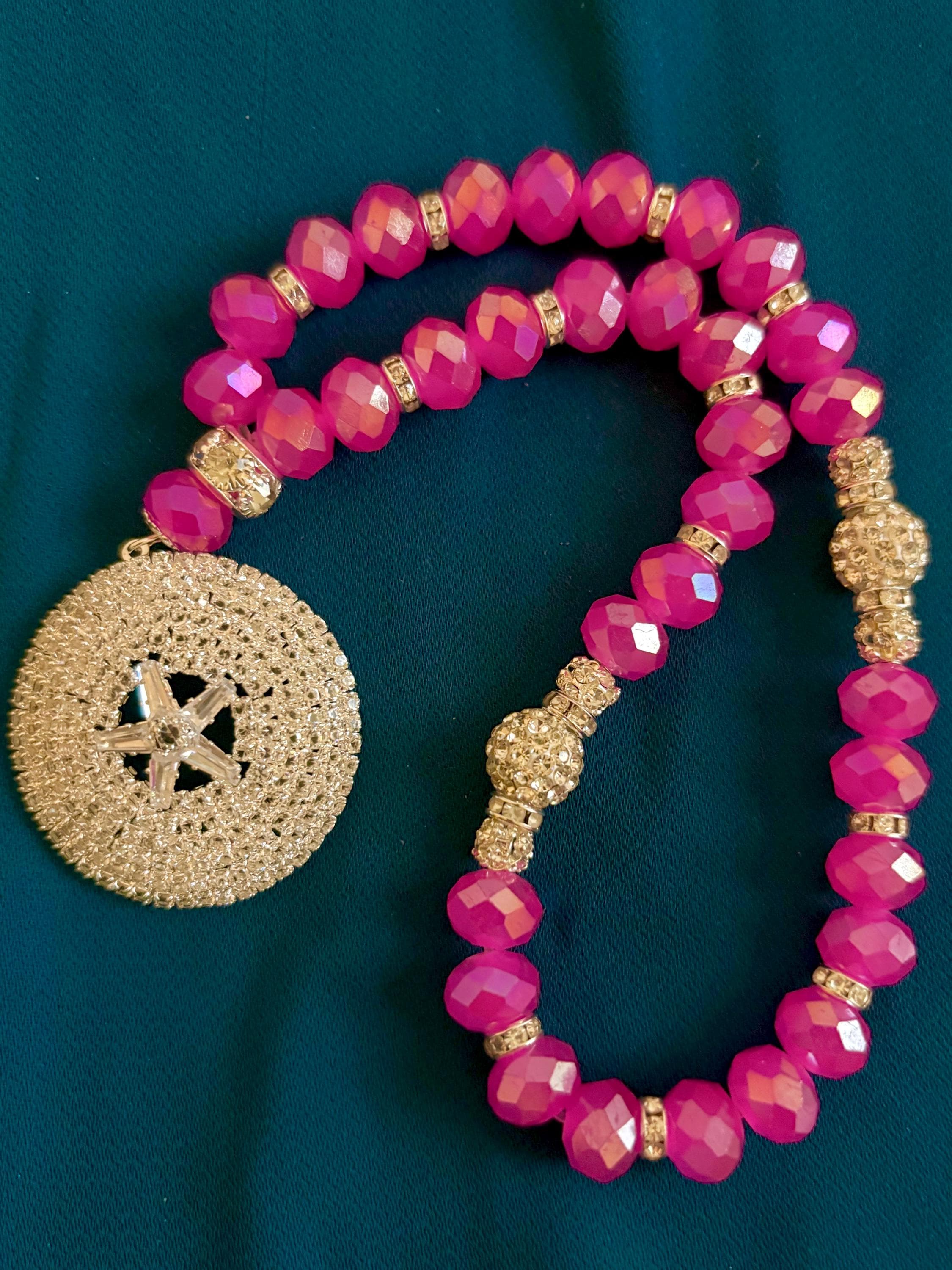 33 Hot pink Crystal Prayer Beads - image 4