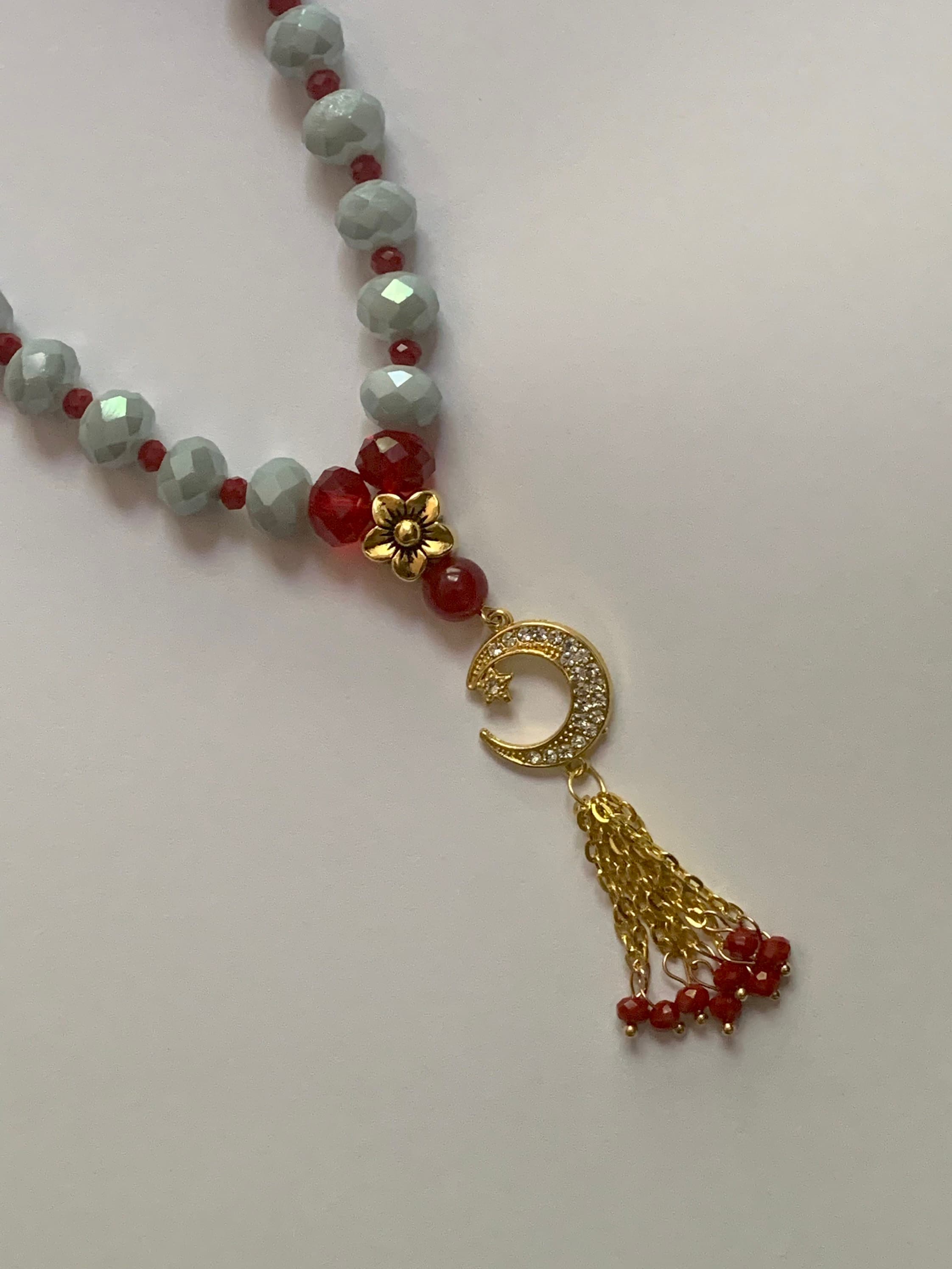 33 Red&grey crystal Tasbih - image 5