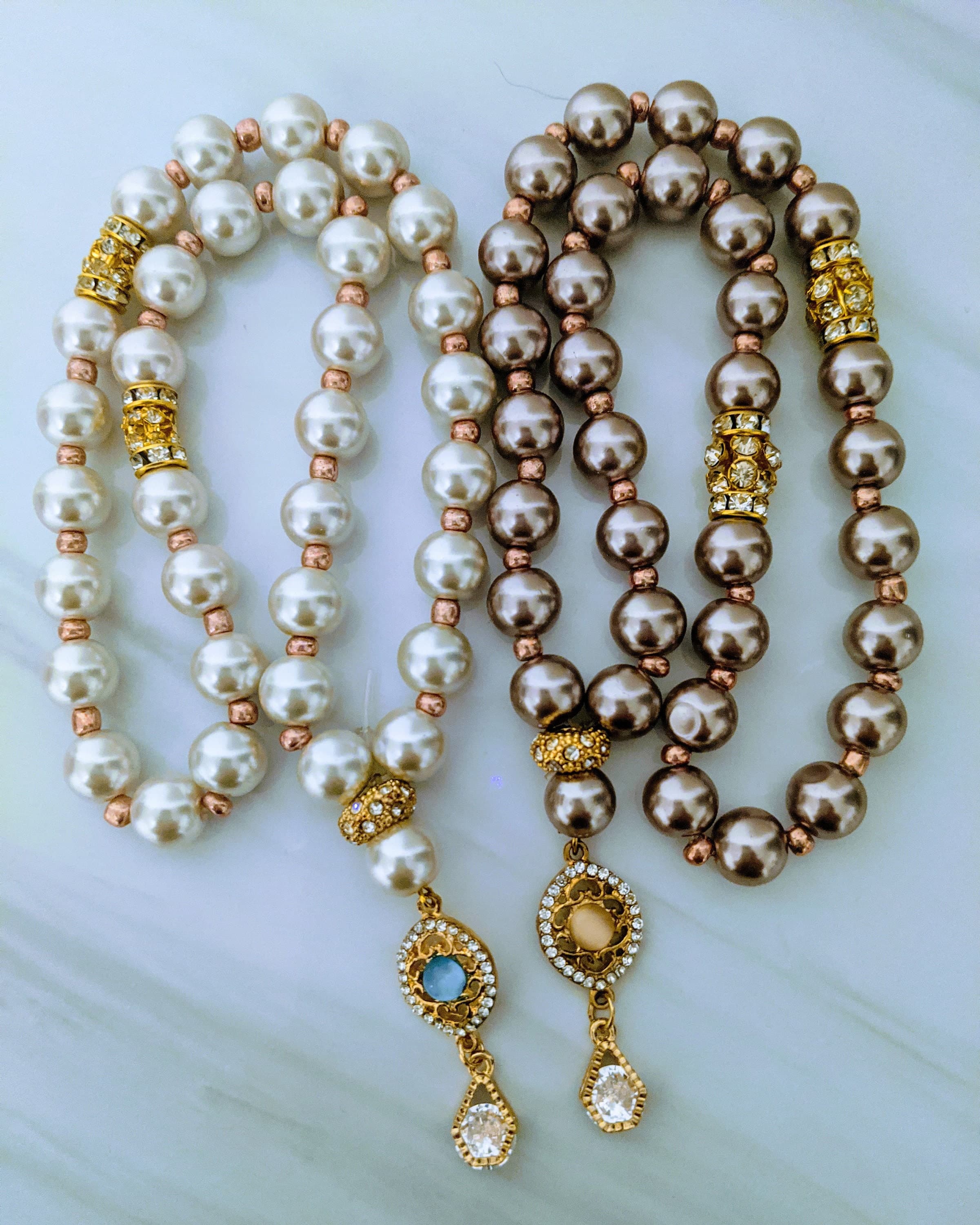 33 Pearl Tasbeeh:  Crystal Charm - image 3