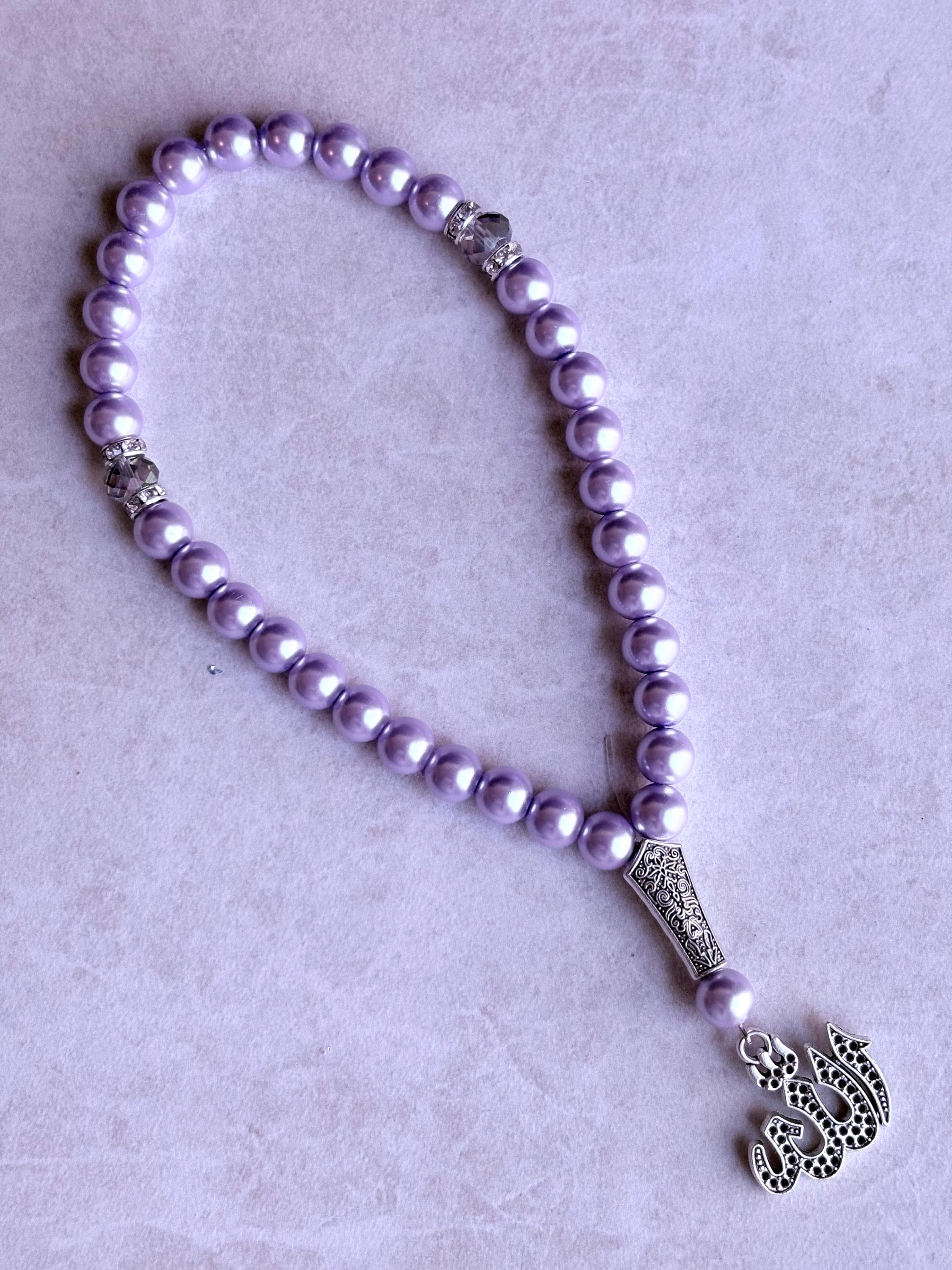 33 Pastel Pearl Tasbih: Silver Allah Charm, 10mm Beads - image 3