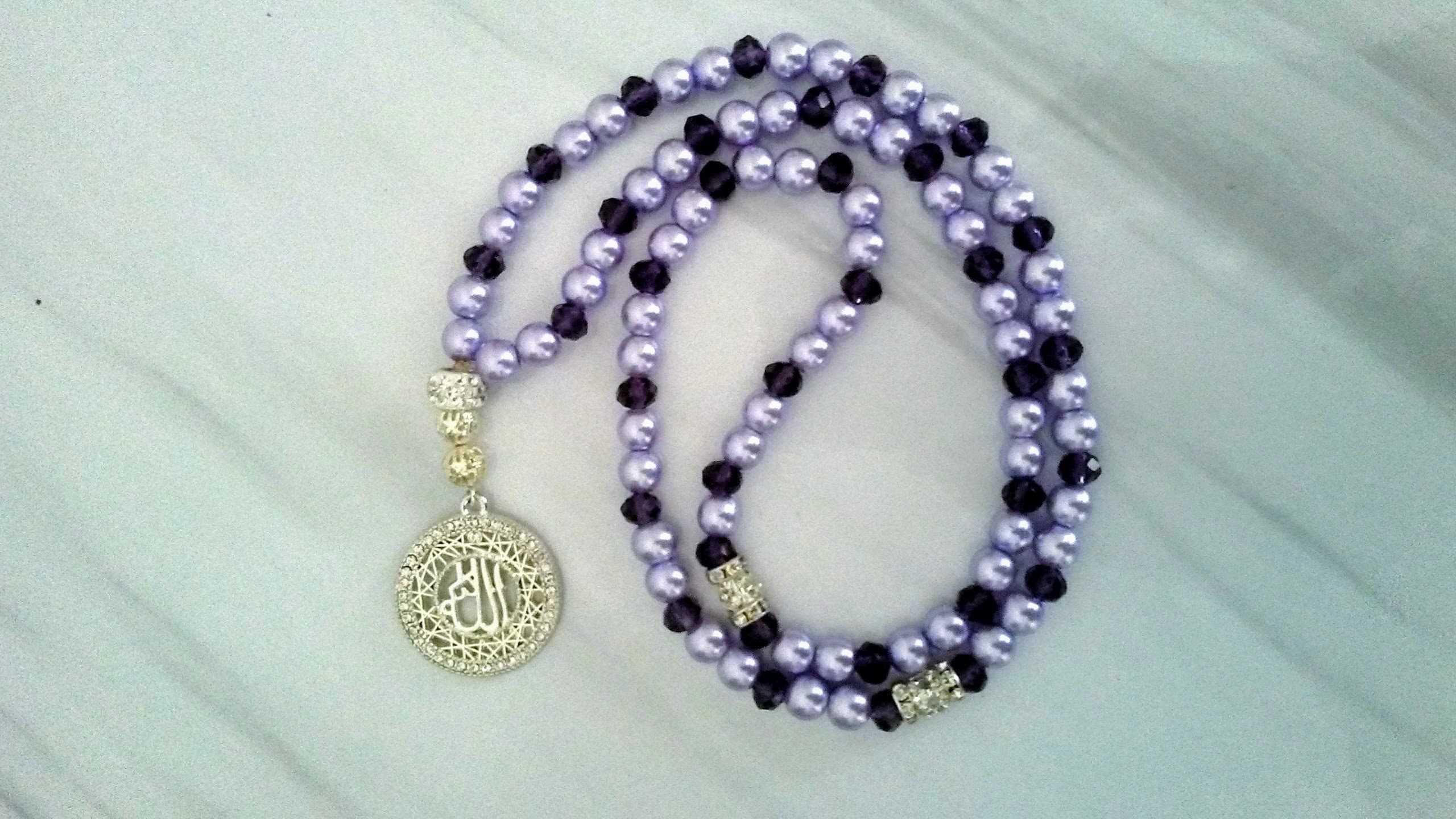99 Pearl & Crystal Purple Tasbeeh
