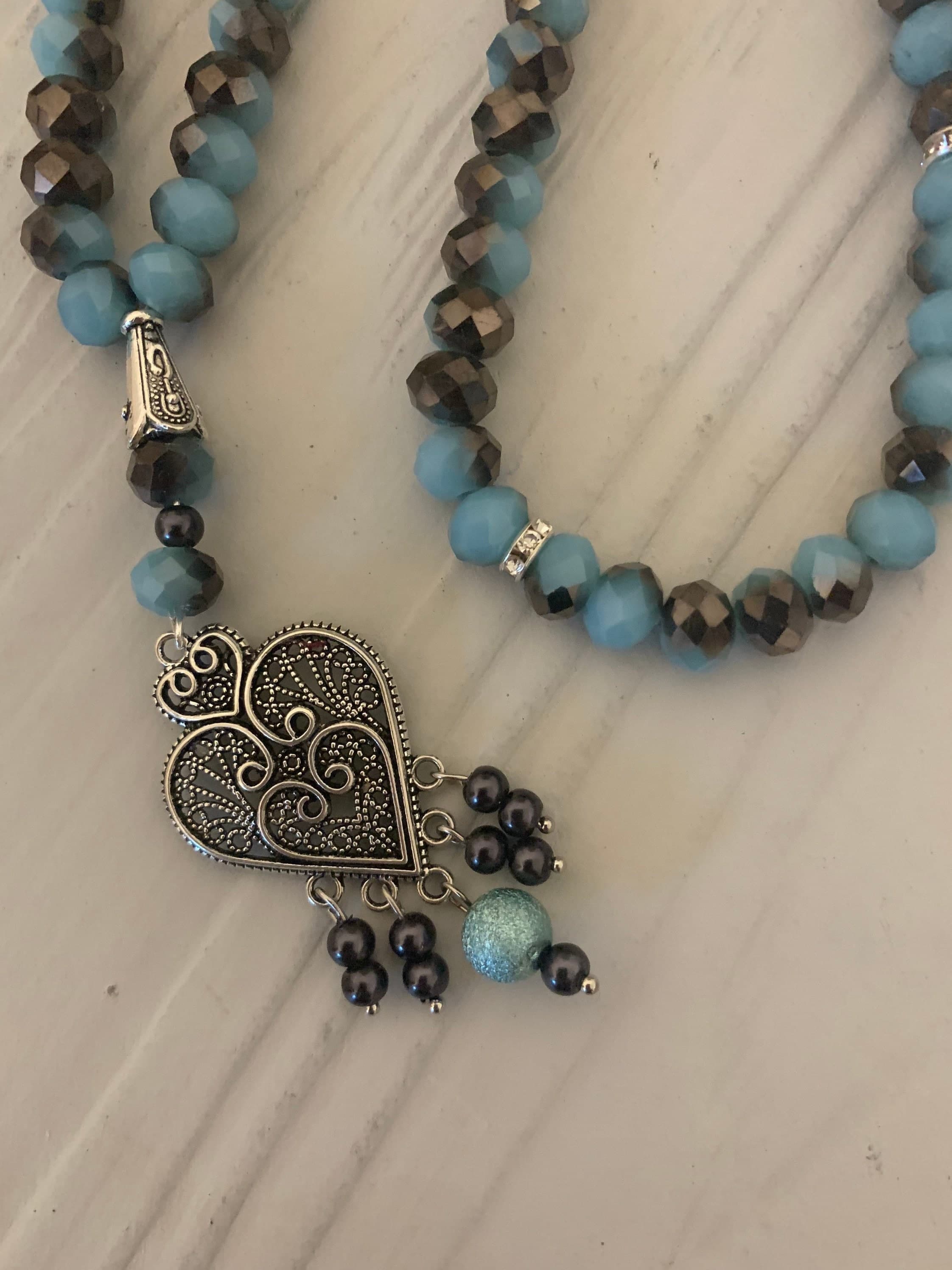 99 Antique silver blue Tasbih