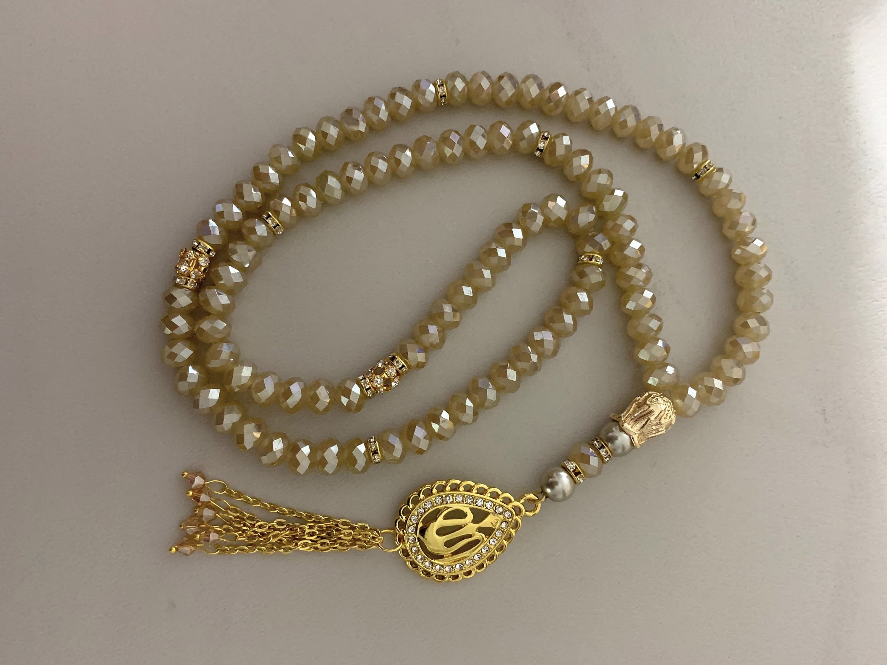 99 Beige Gold Crystal Tasbih
