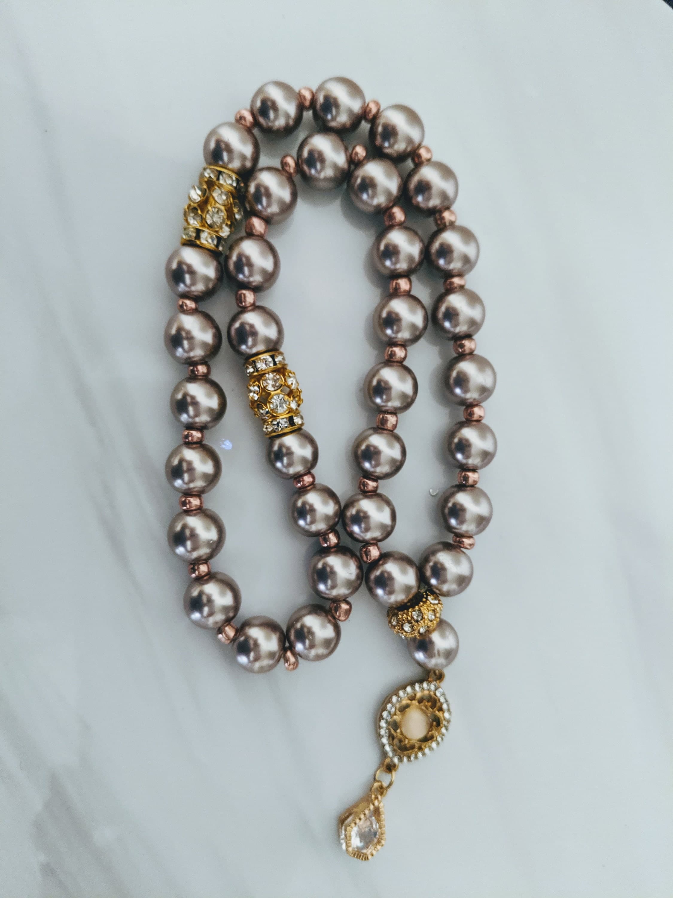 33 Pearl Tasbeeh:  Crystal Charm - image 5