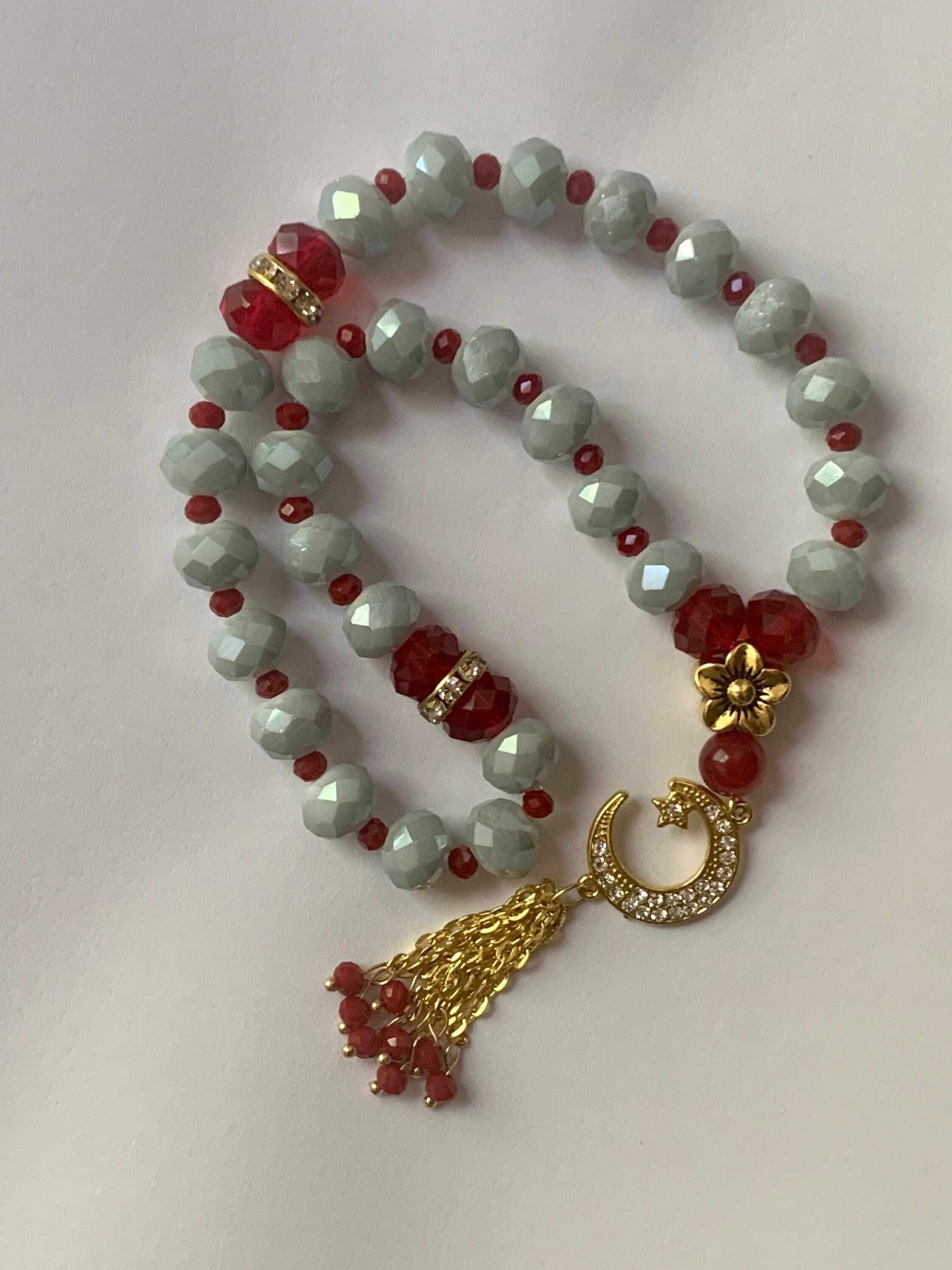 33 Red&grey crystal Tasbih - image 4