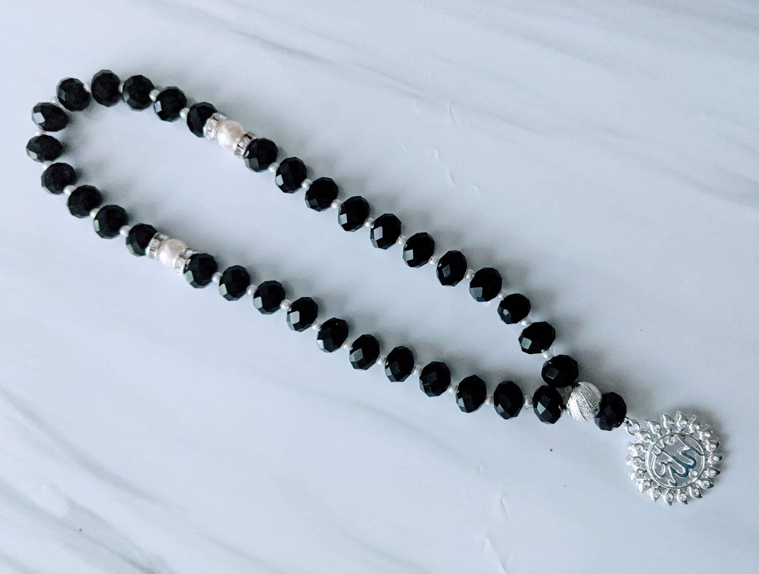 33 White pearl and black crystal Tasbih - image 4
