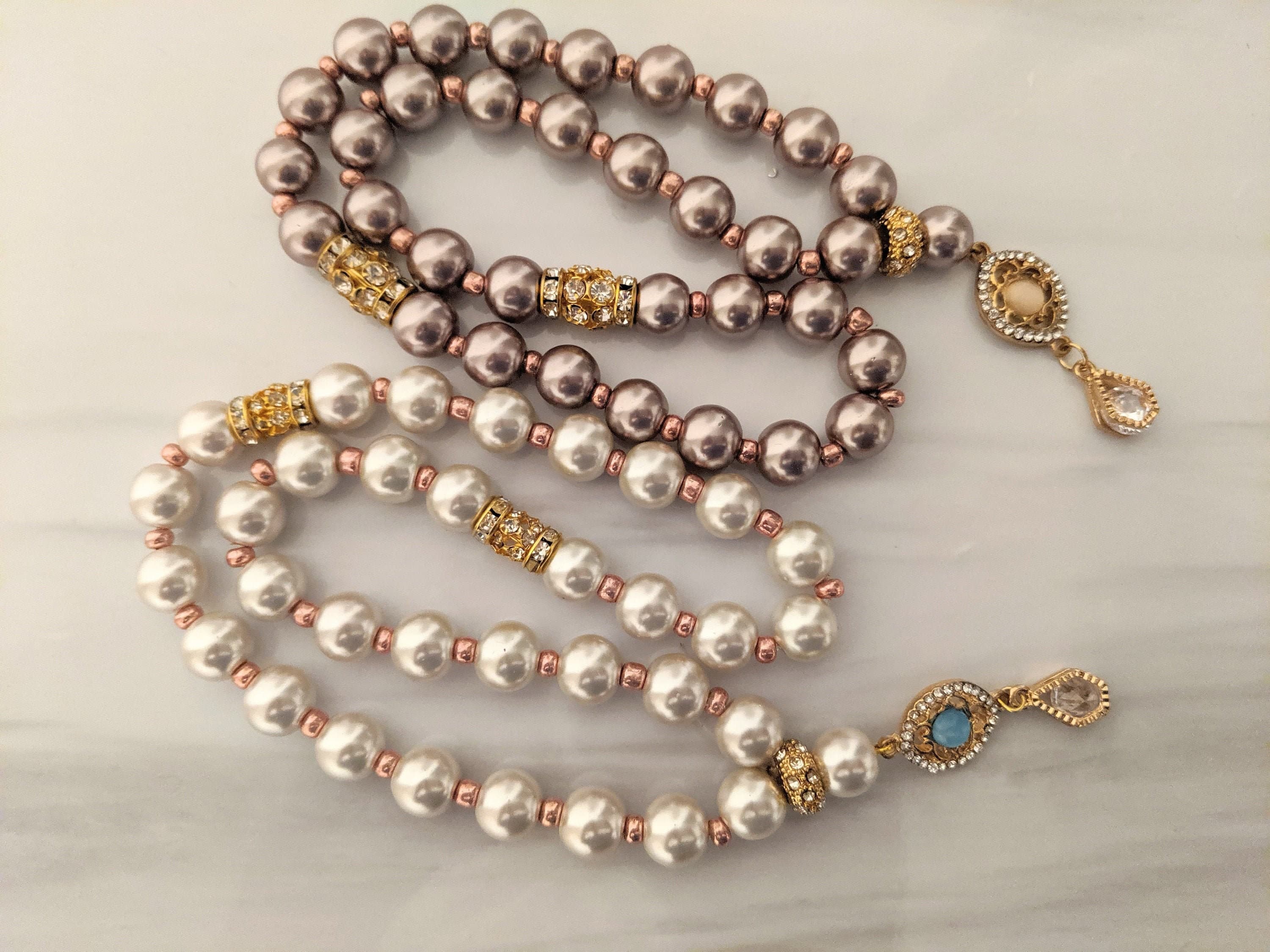 33 Pearl Tasbeeh:  Crystal Charm