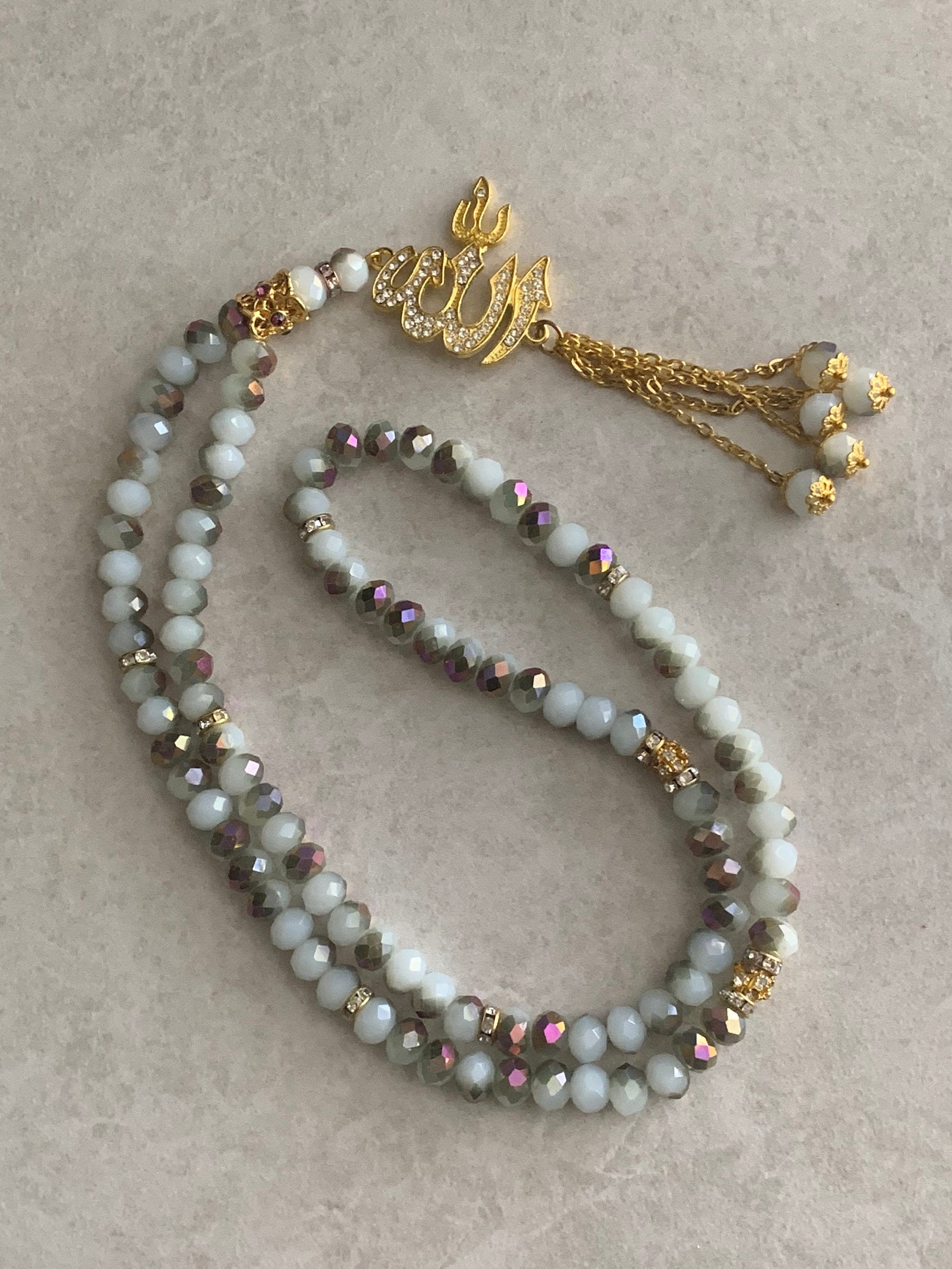 99 Crystal Tasbih Golden Allah Charm & Chain Tassel - image 3