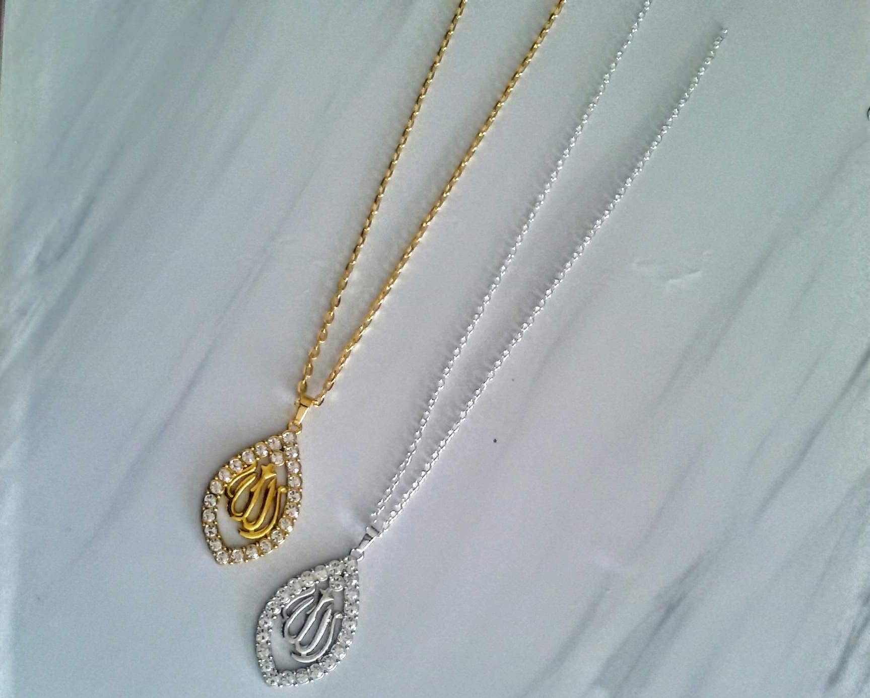 Allah Rhinestone Pendant Necklace: Gold or Silver Finish - image 3