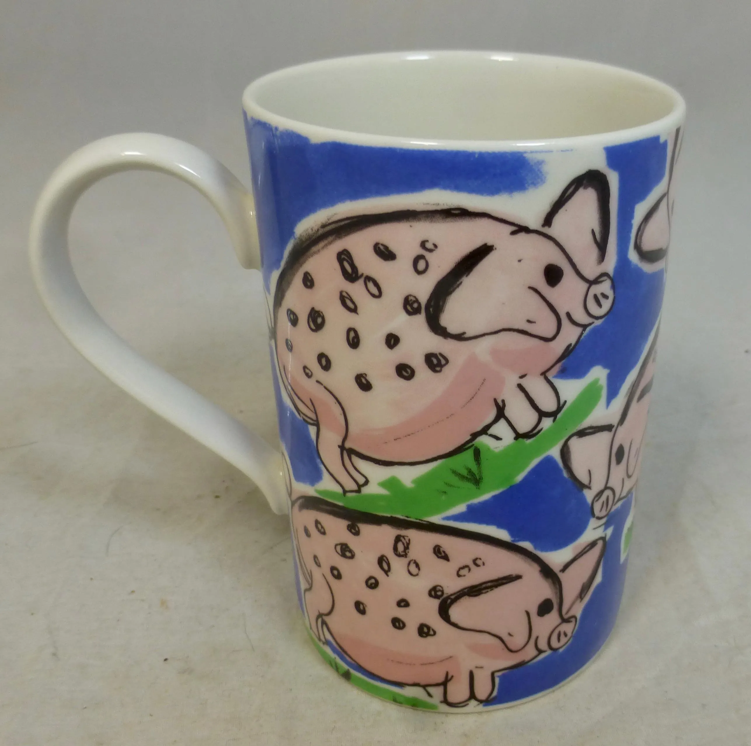 Vintage Dunoon Animal Farm Pigs Blue Scottish Stoneware Mug - Hand Painted Pink Pig Pattern - Jane Brookshaw design - Made in Scotland - image 5
