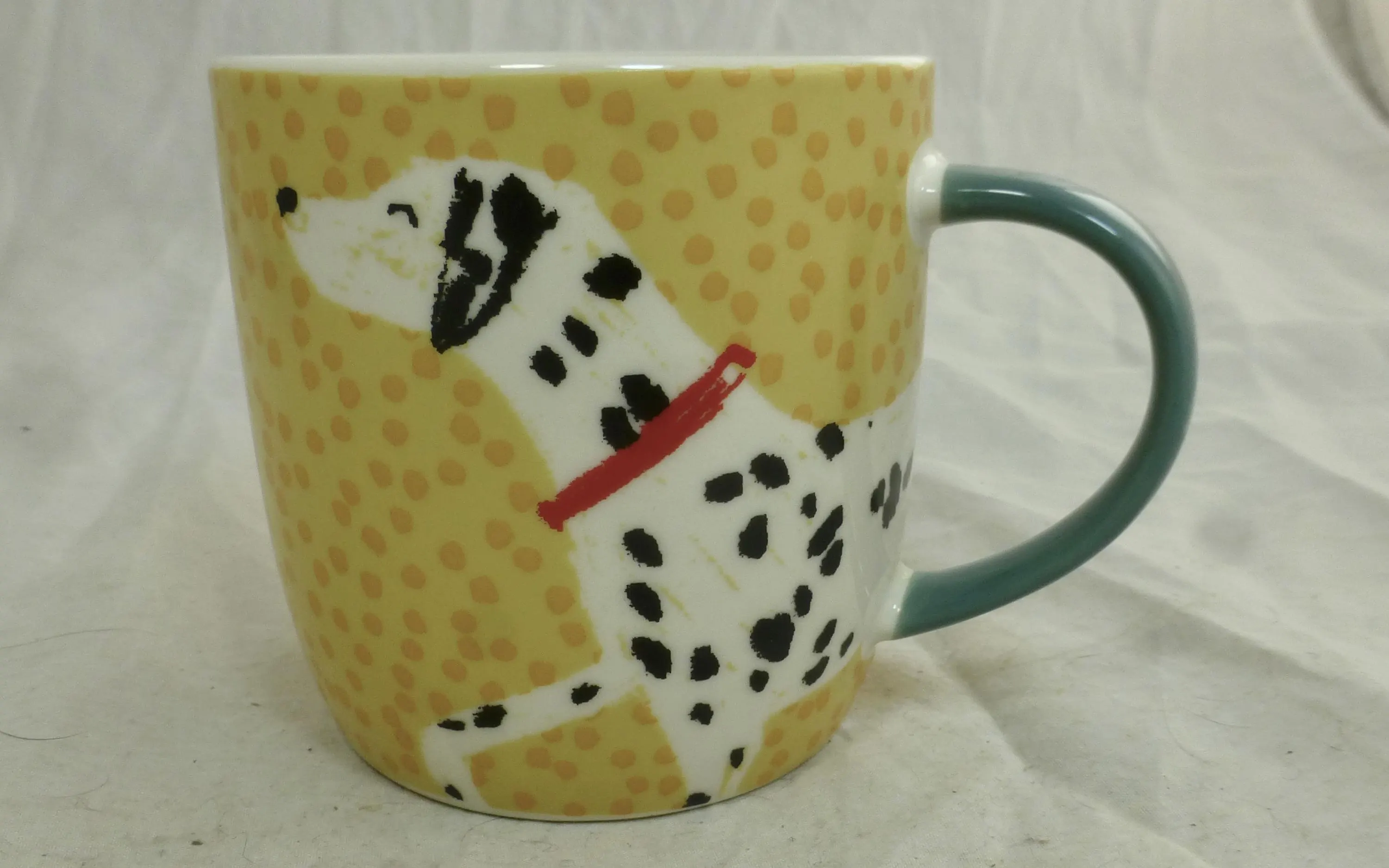 Habitat Dalmatian Spotty Dog Illustration Porcelain Mug or Cup with Yellow Background - Designer Pedigree Dog Owner Fun Gift