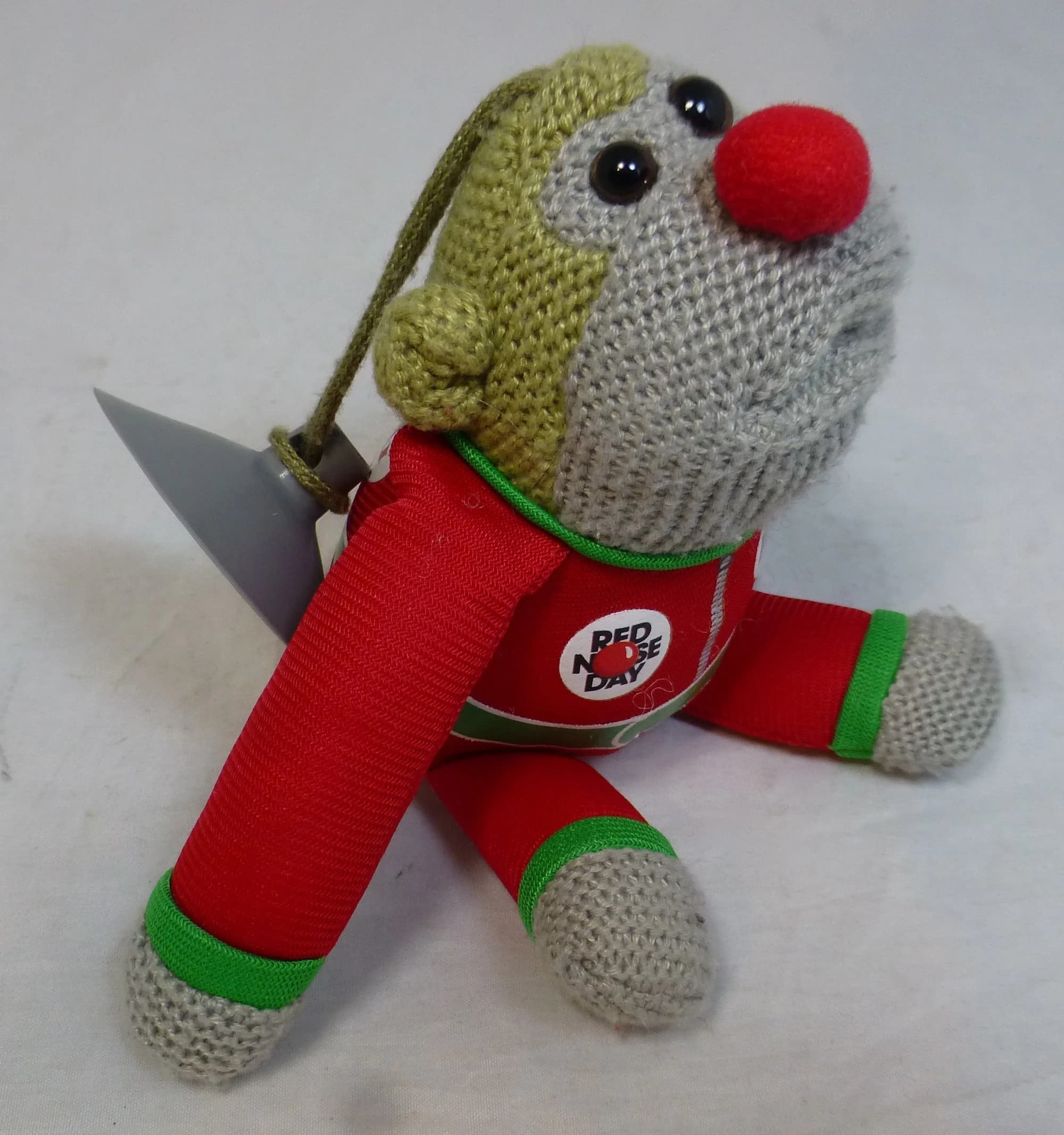 PG Tips Tea Red Nose Day Knitted Monkey with Suction Cup Red & Green Suit Beanie 6 inch Toy with Red Nose - Comic Relief Most Famous Monkey - image 3