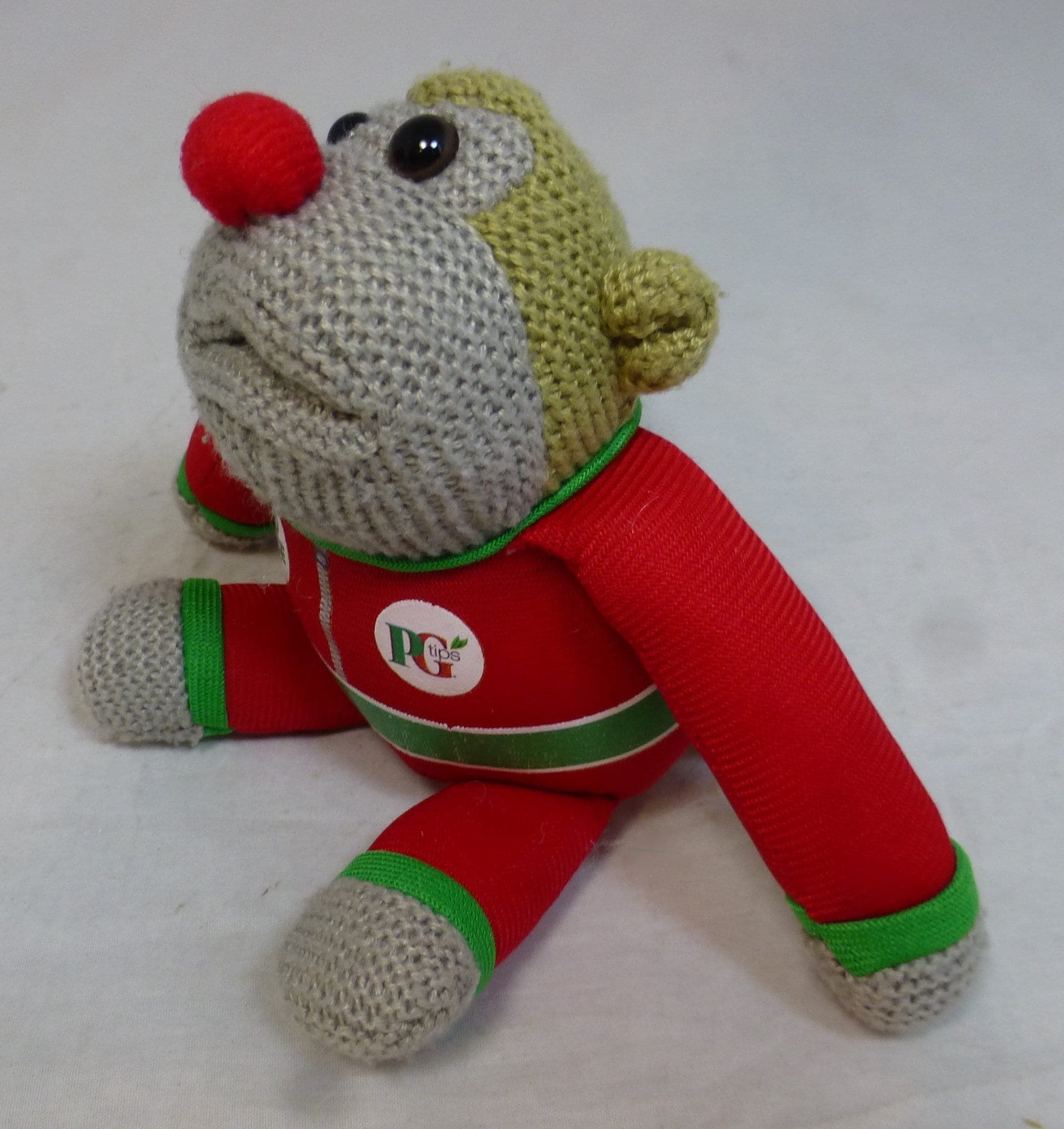 PG Tips Tea Red Nose Day Knitted Monkey with Suction Cup Red & Green Suit Beanie 6 inch Toy with Red Nose - Comic Relief Most Famous Monkey - image 4