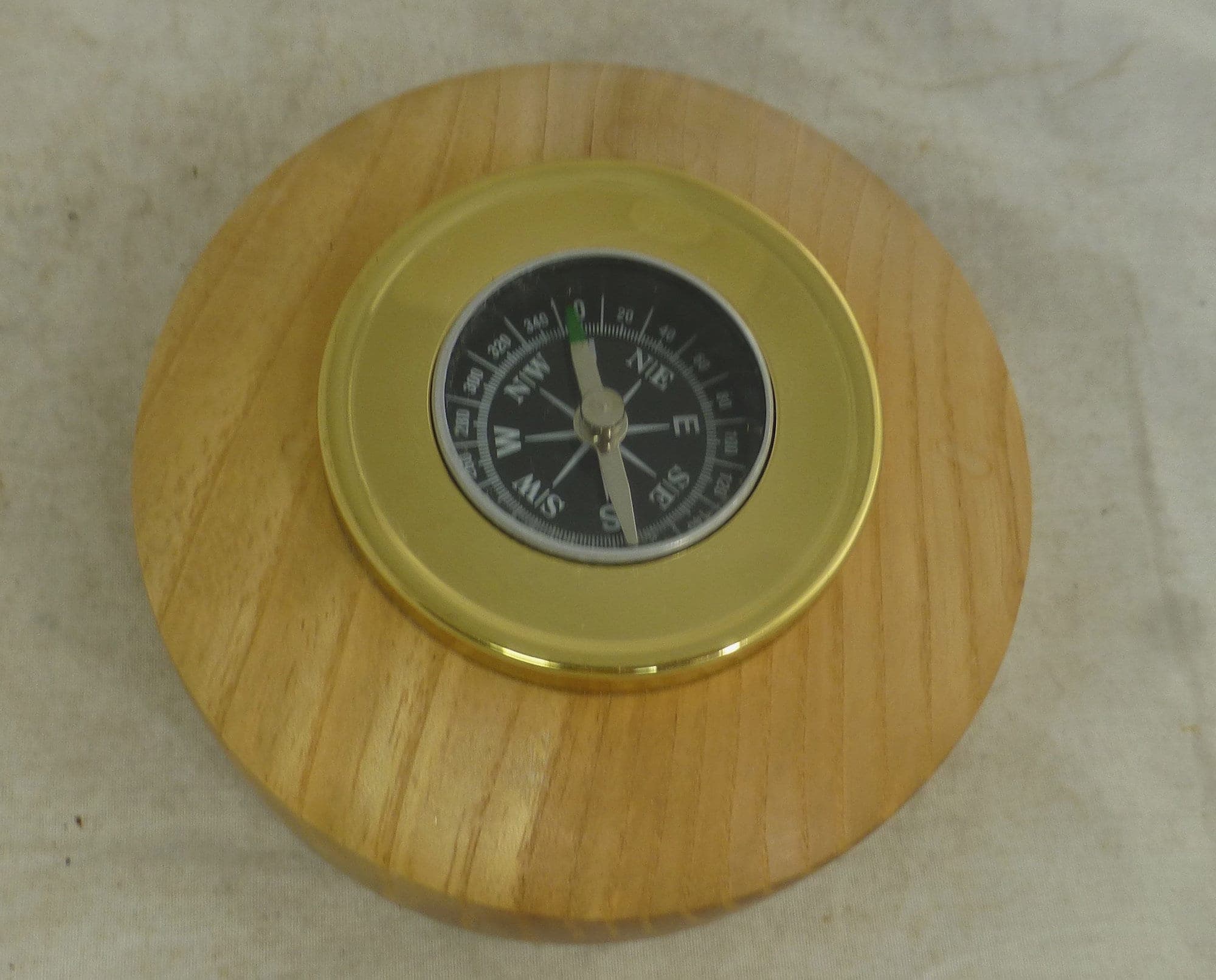 Vintage Table Top Compass in Turned Wood & Brass Casing by Ray Gillings Woodturner - 4 in D - Navigation Desk Compass Paperweight with Label - image 4