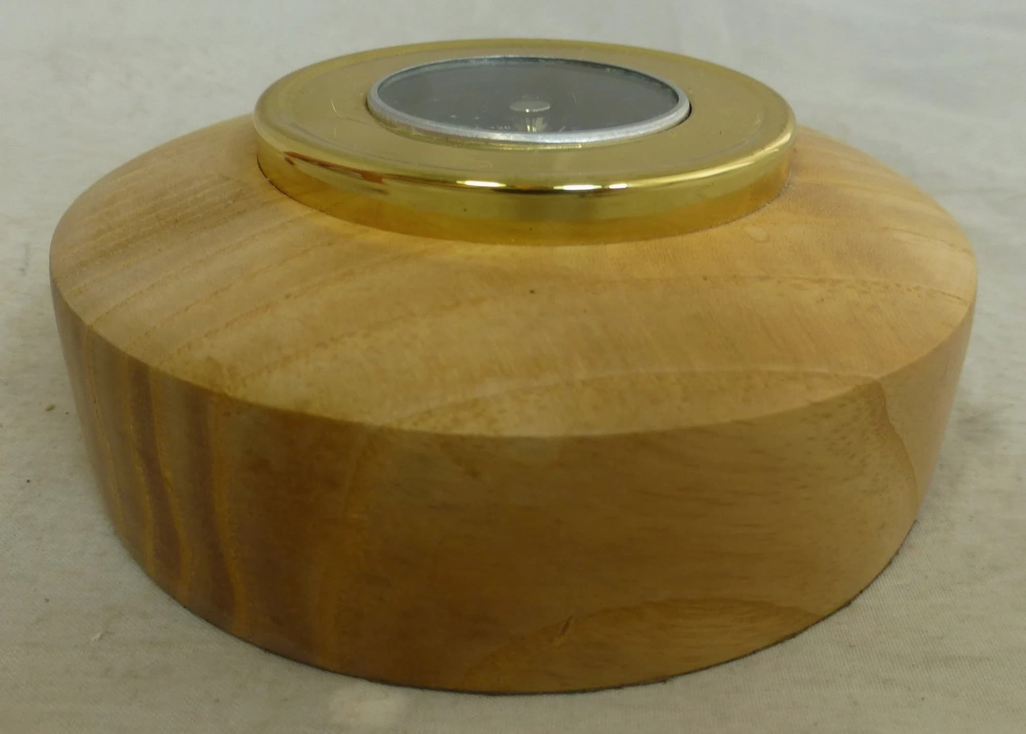Vintage Table Top Compass in Turned Wood & Brass Casing by Ray Gillings Woodturner - 4 in D - Navigation Desk Compass Paperweight with Label - image 5