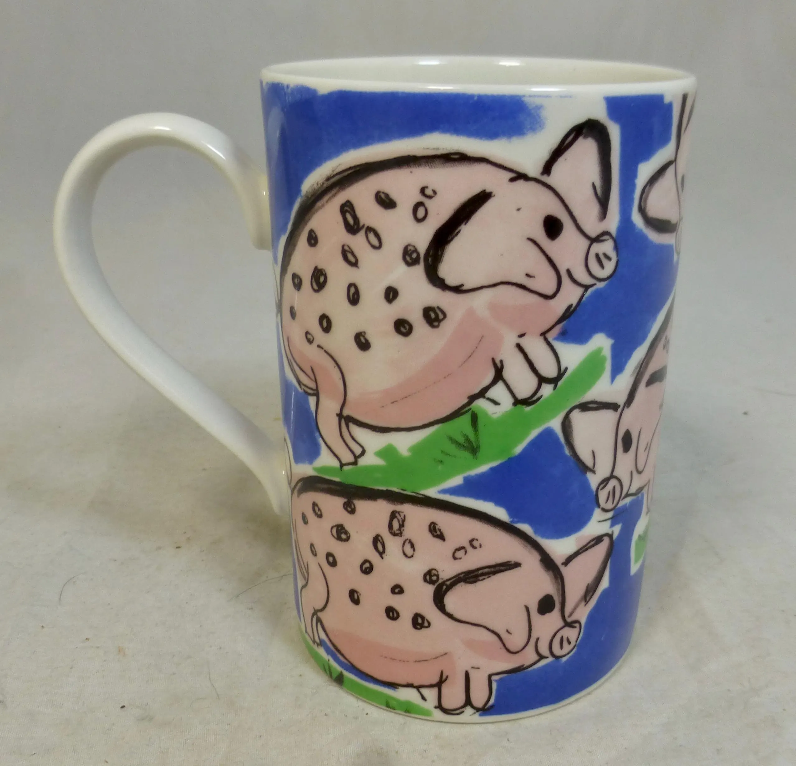 Vintage Dunoon Animal Farm Pigs Blue Scottish Stoneware Mug - Hand Painted Pink Pig Pattern - Jane Brookshaw design - Made in Scotland - image 3
