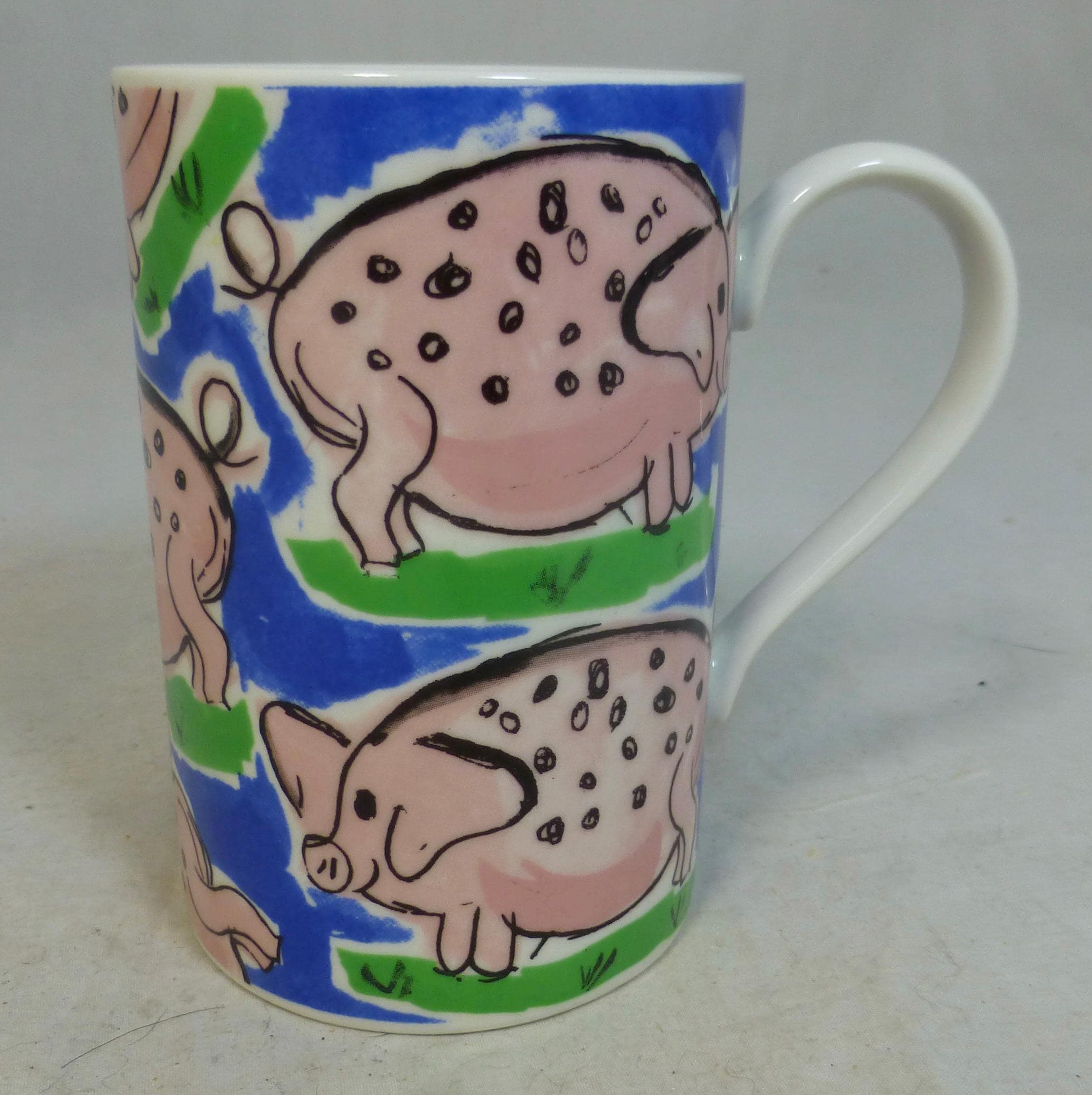 Vintage Dunoon Animal Farm Pigs Blue Scottish Stoneware Mug - Hand Painted Pink Pig Pattern - Jane Brookshaw design - Made in Scotland - image 4