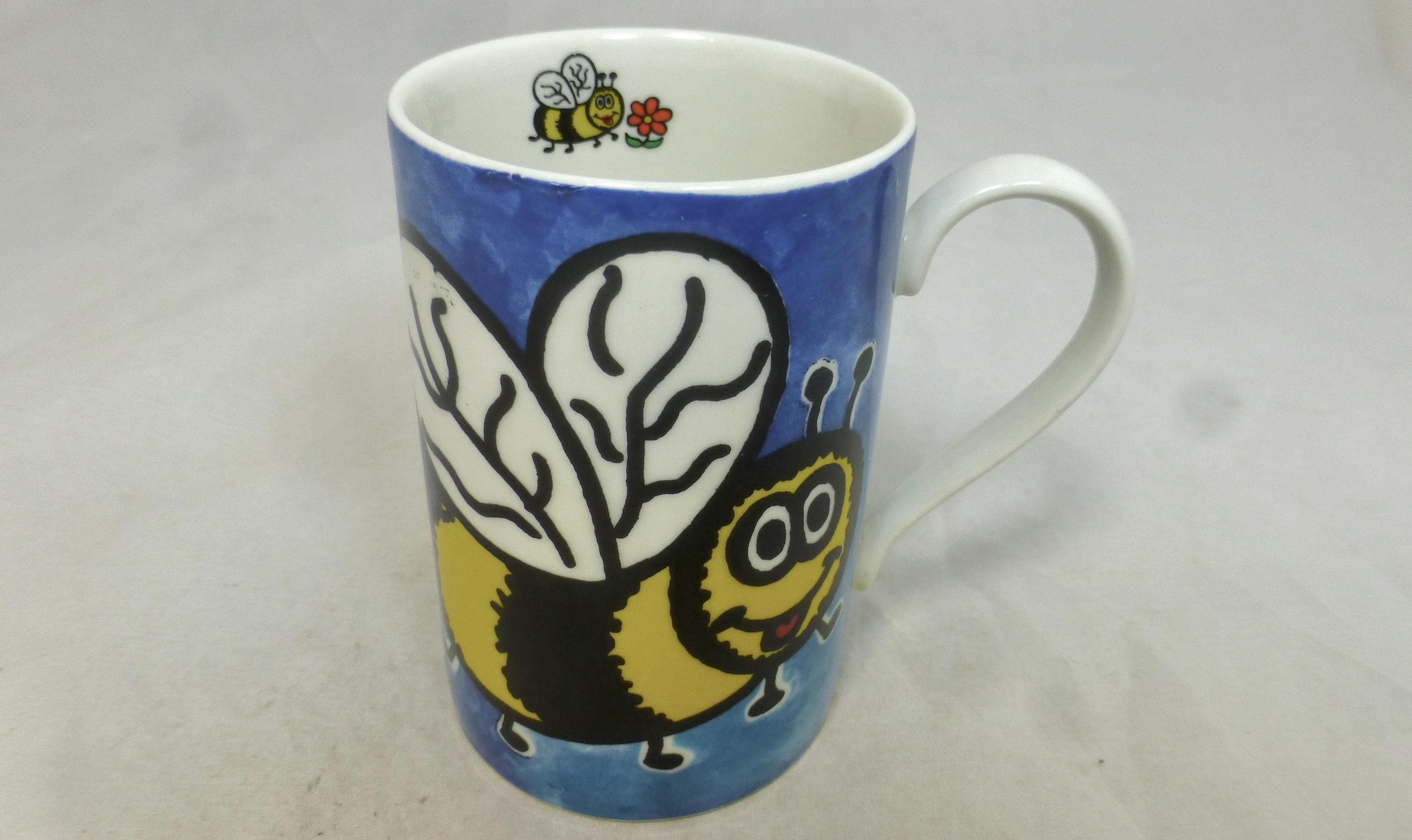 Dunoon Creepy Crawlies Scottish Blue Stoneware Porcelain Mug - Fun Bumble Bee & LadyBird Design by Jane Brookshaw - Made in Scotland - VGC