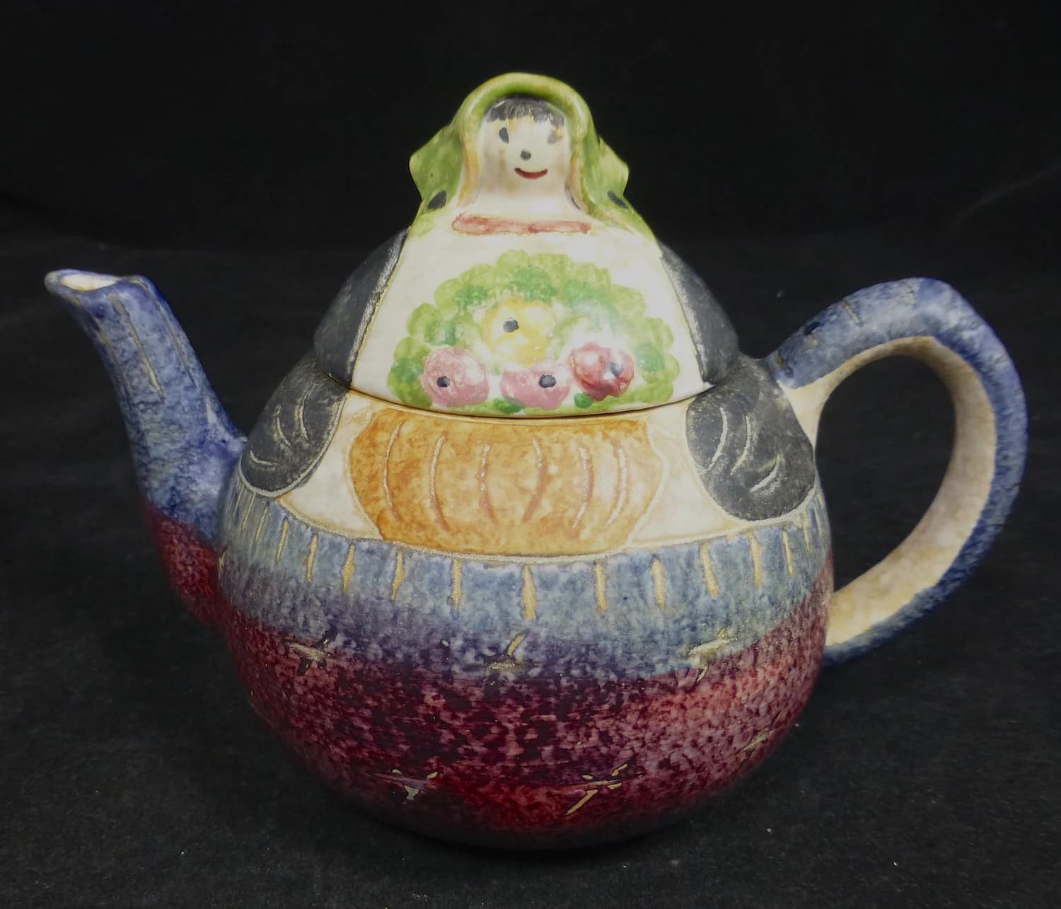 Vintage Italica ARS Italian Peasant Woman Hand Painted Pottery Teapot – Unique Italian Handmade Studio Pottery - Made in Italy - Collectable