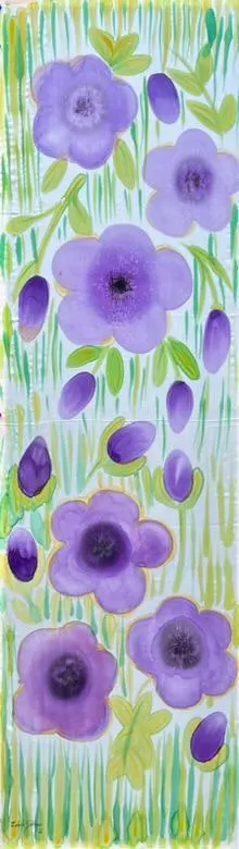 Hand-Painted Pure Silk Scarf – Purple Floral  | Luxury Handmade Silk Wrap | Wearable Art Gift for Women- Purple Bloom - image 5
