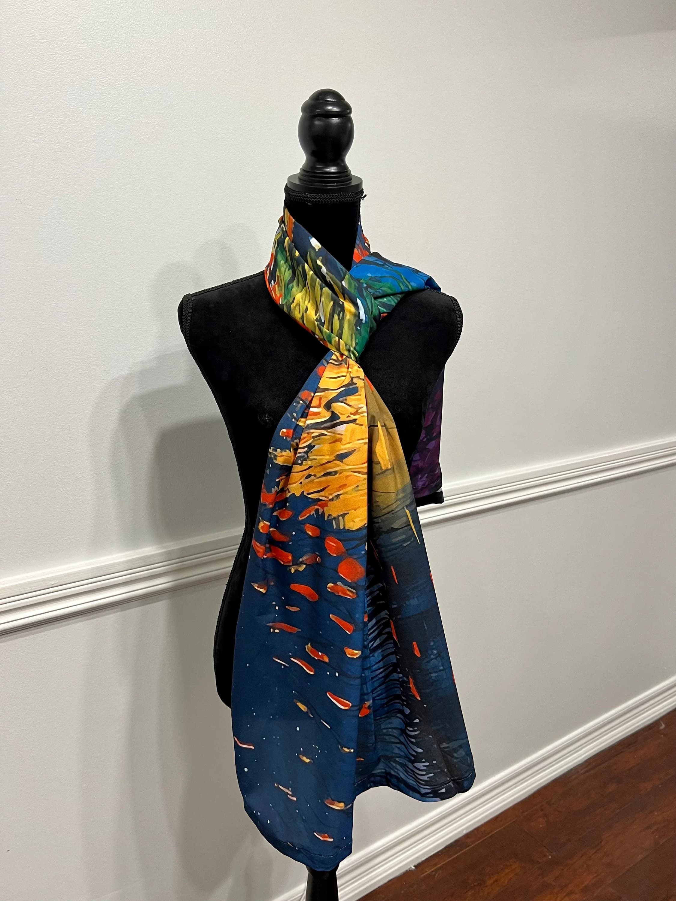 Art Silk Scarf made with a digital imprint of a real acrylic painting