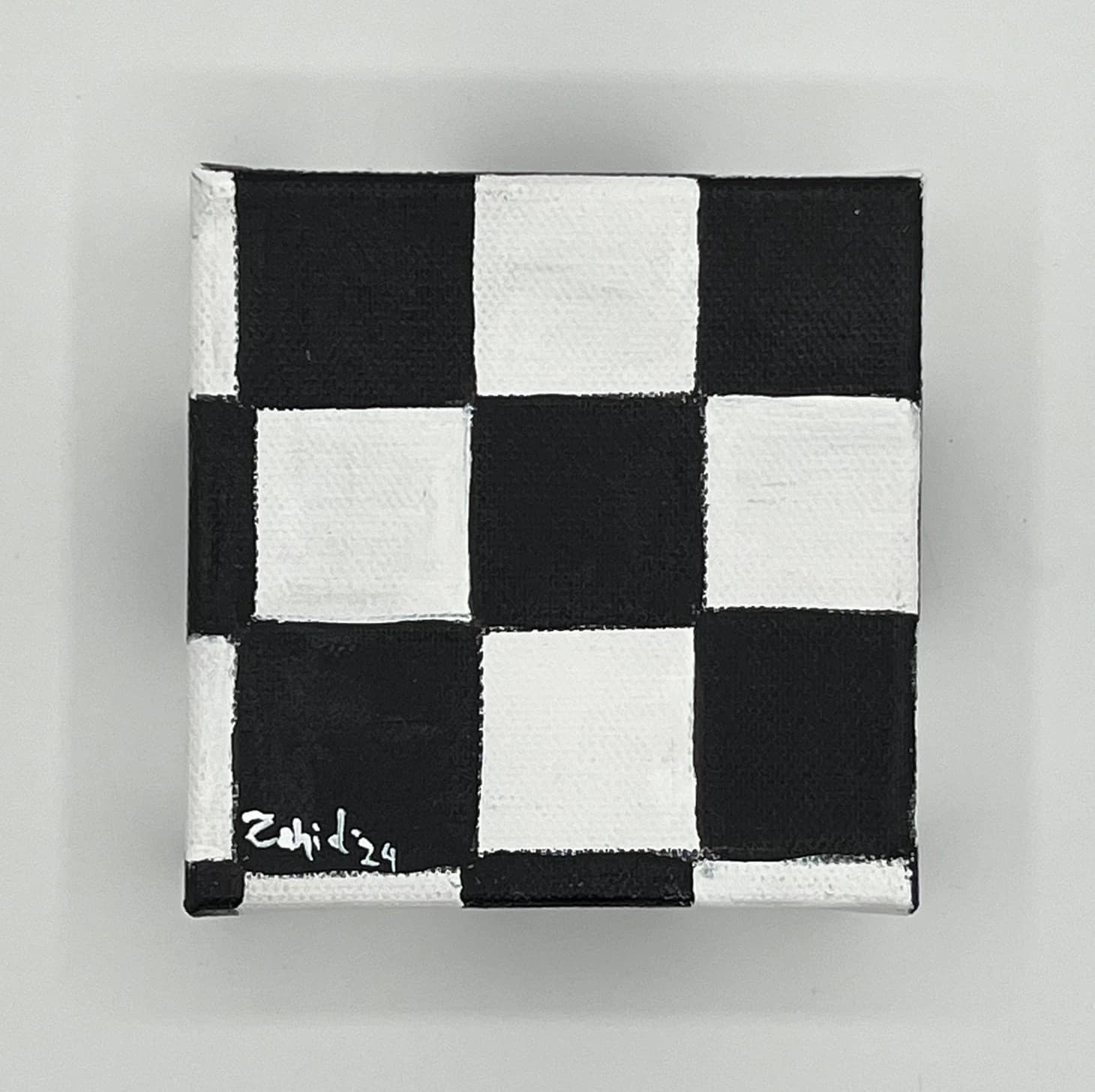 Miniature Chess black & white painting, small painting, tiny canvas, mini canvas, 4x4