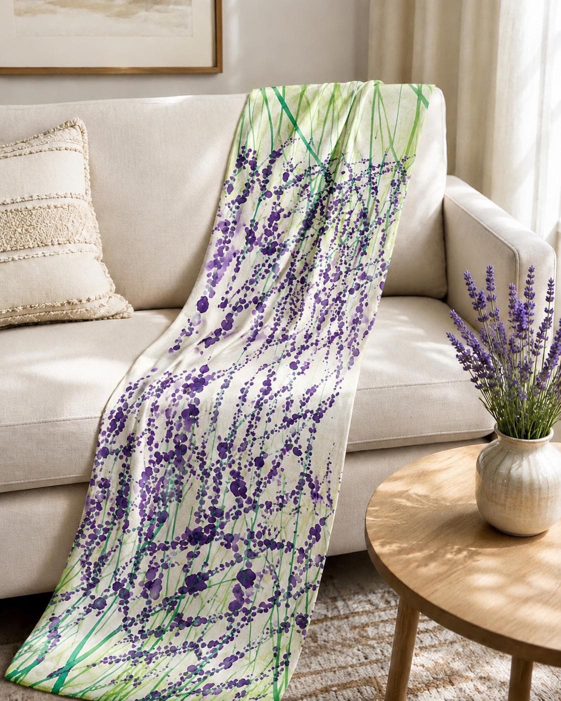 Hand-Painted Pure Silk Scarf – Pink Floral Wrap | Handmade Luxury Shawl | Botanical Wearable Art, Lavender design - image 3