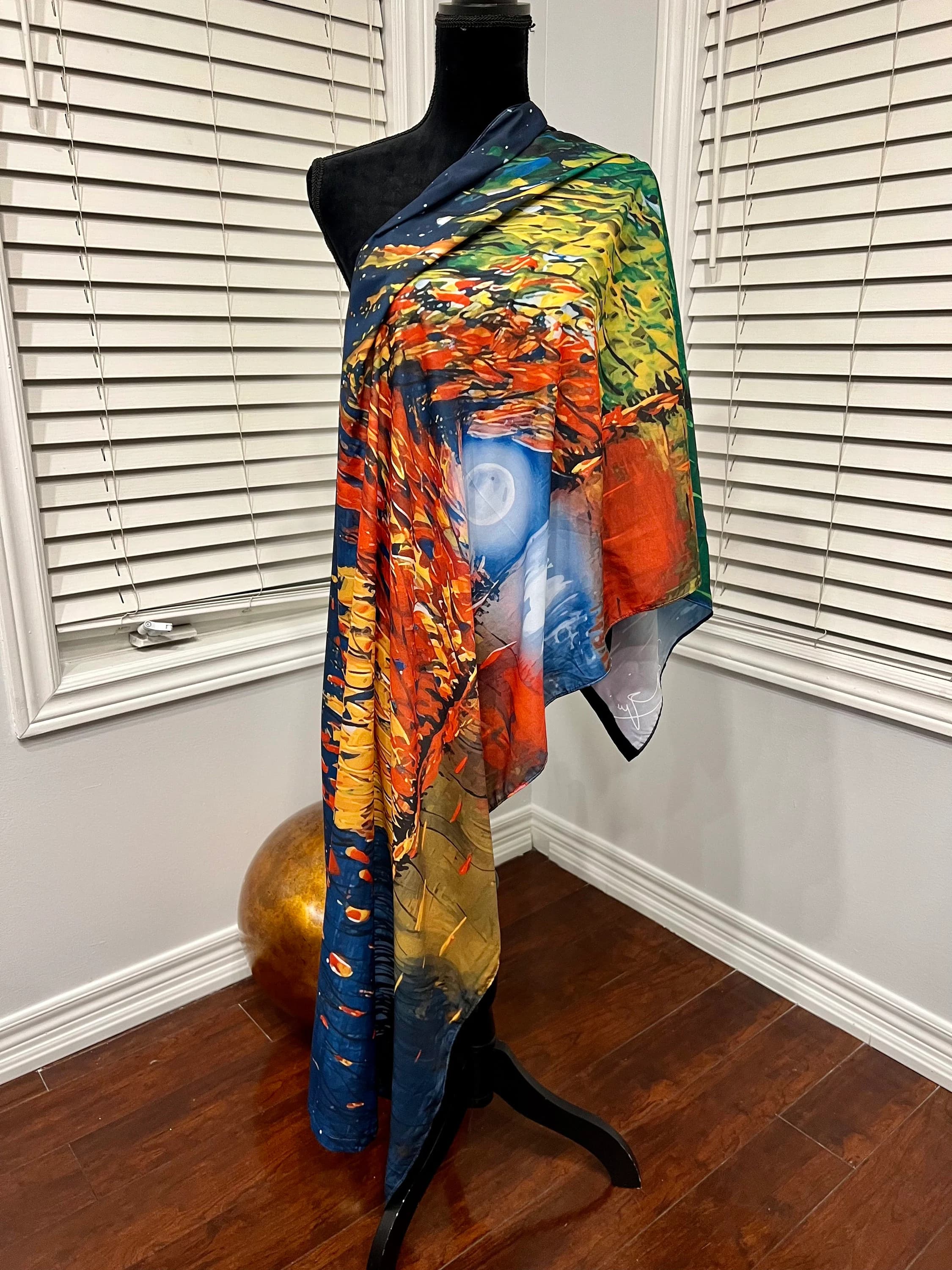Art Silk Scarf made with a digital imprint of a real acrylic painting