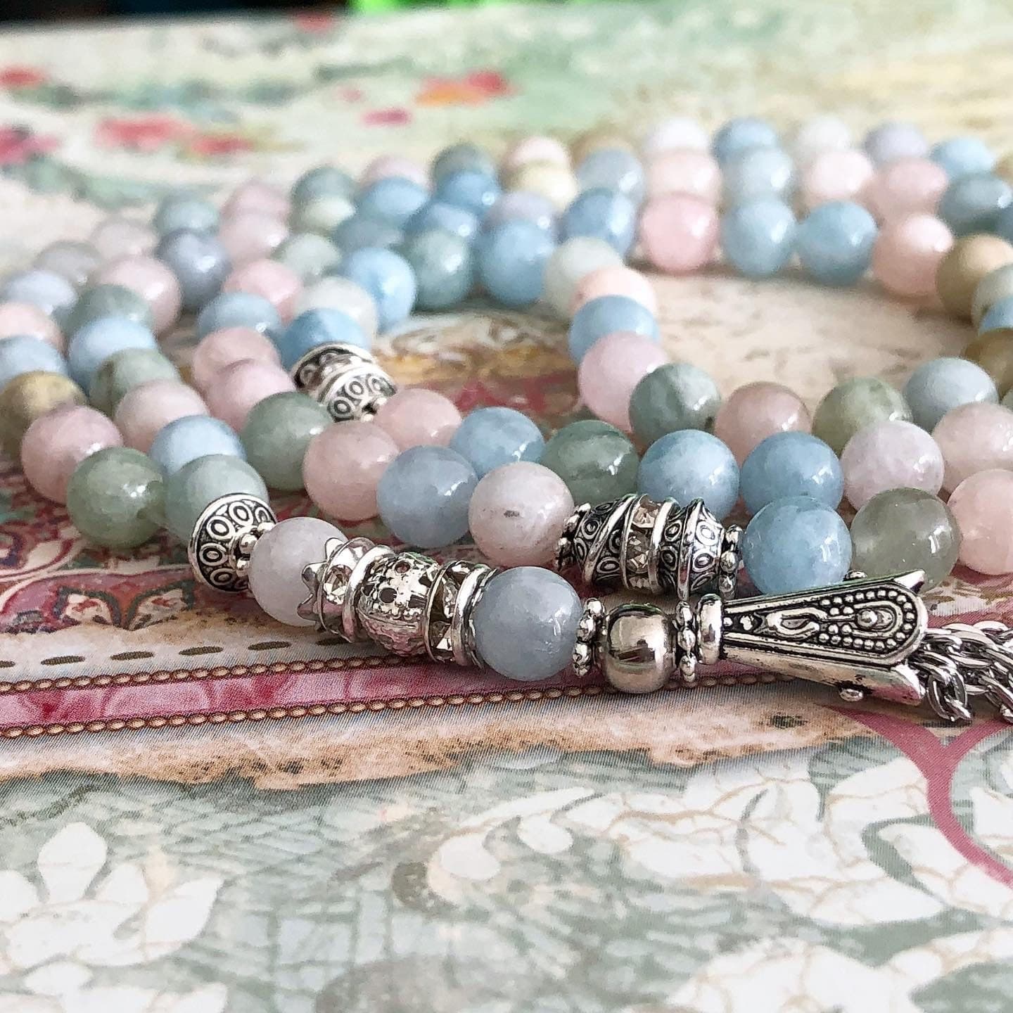 Natural Morganite gemstone tasbih, prayer beads. - image 4