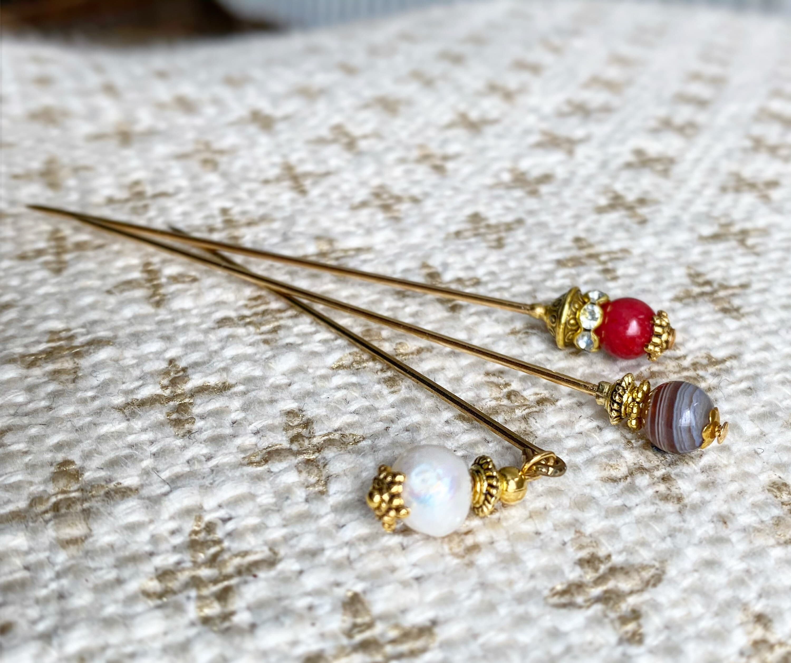 Gemstone and freshwater Pearl hijab pins/hat pins - image 3