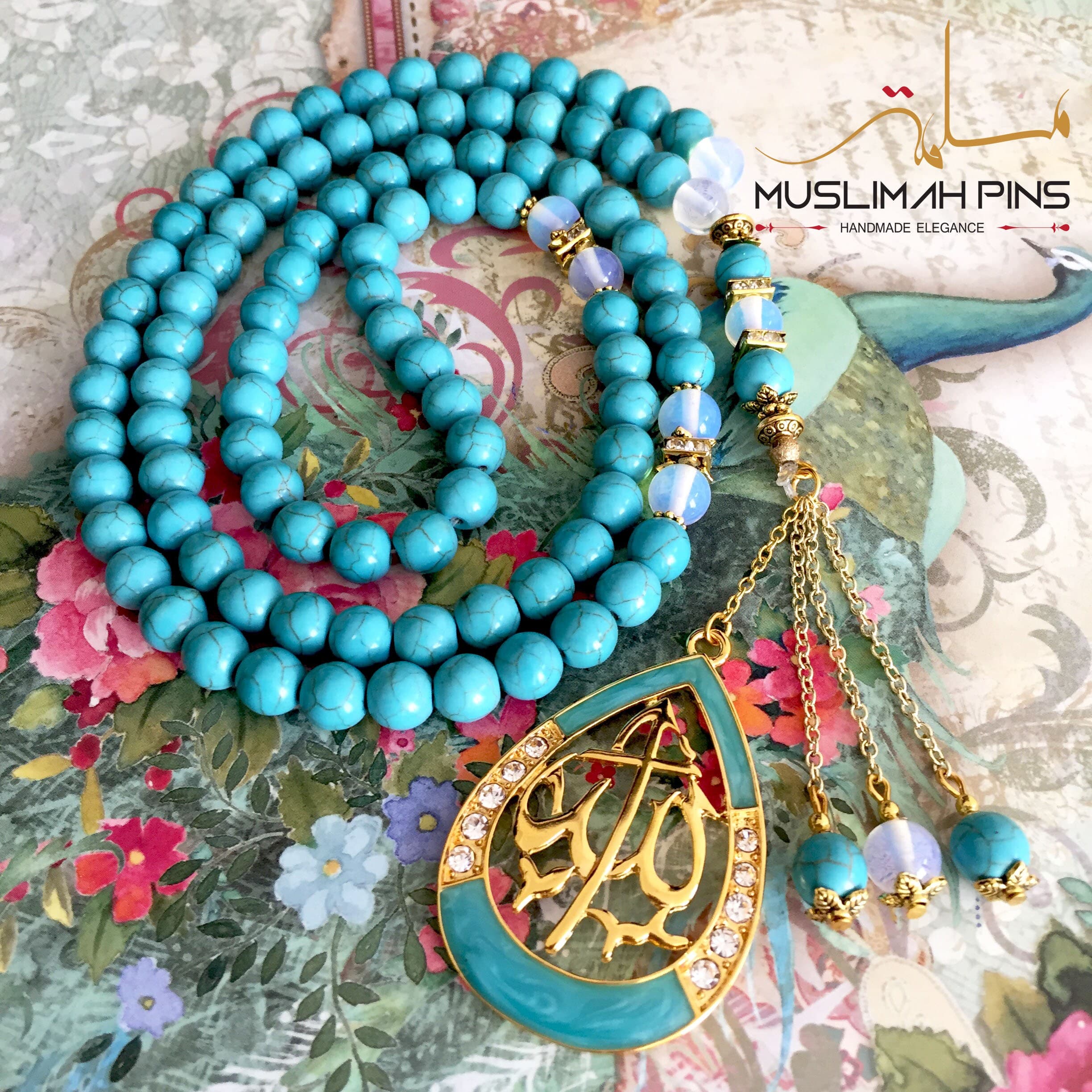 Turquoise stone / cream stone & Opalite tasbih, prayer beads. - image 4