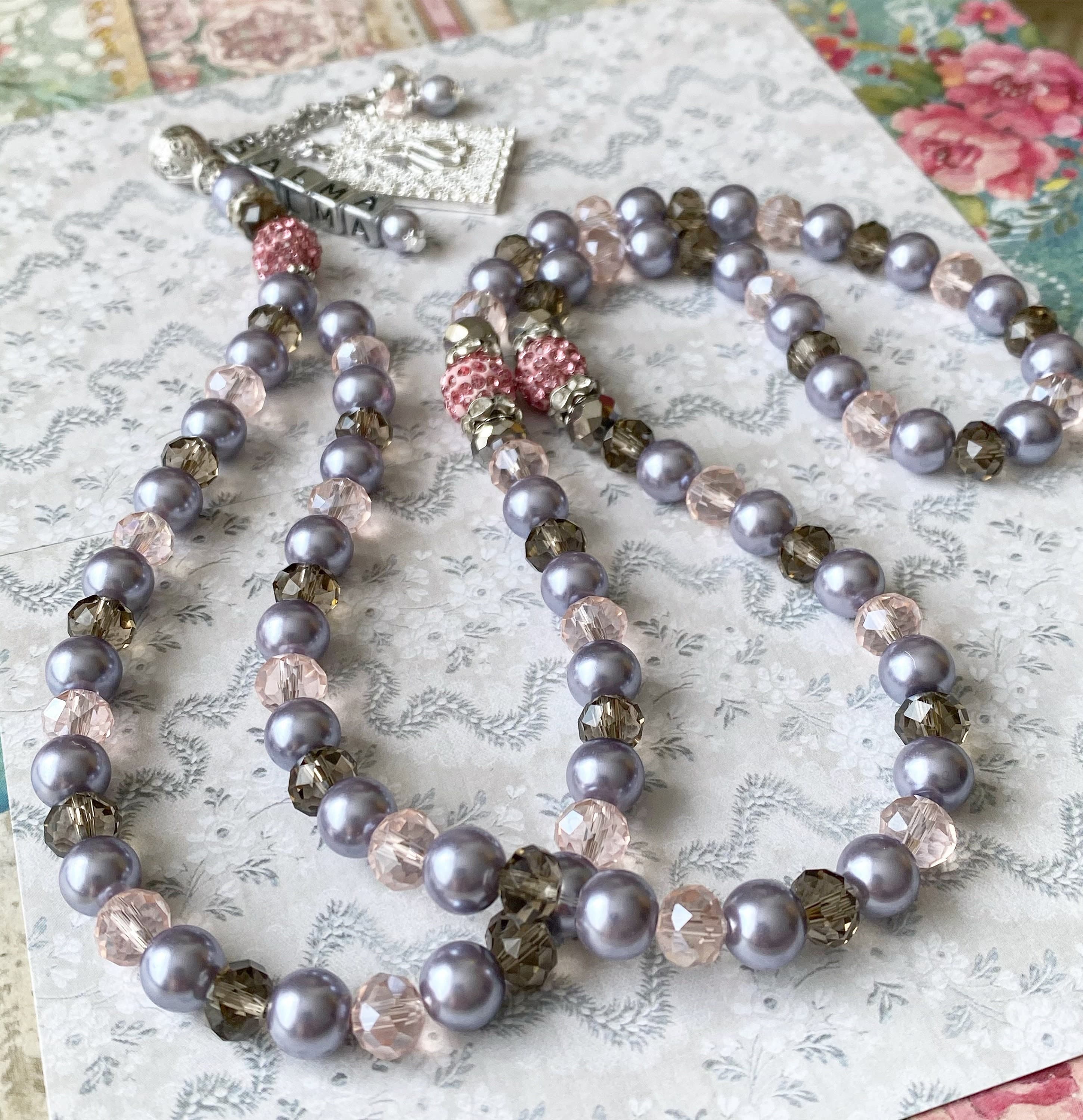 Glass Pearl & metallic crystal tasbih/prayerbeads - image 3