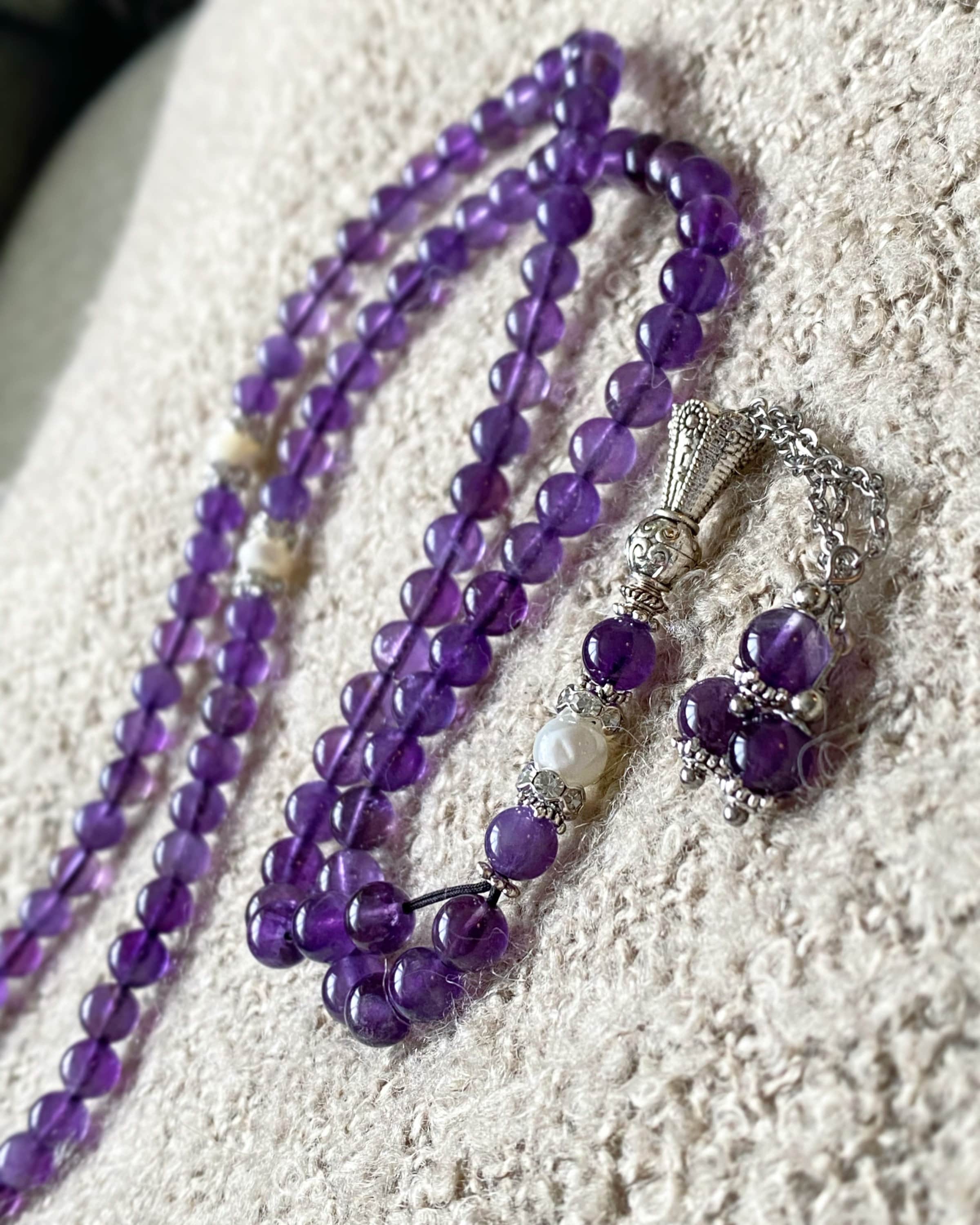 Amethyst gemstone tasbih with Mother-of-pearl beads - image 3