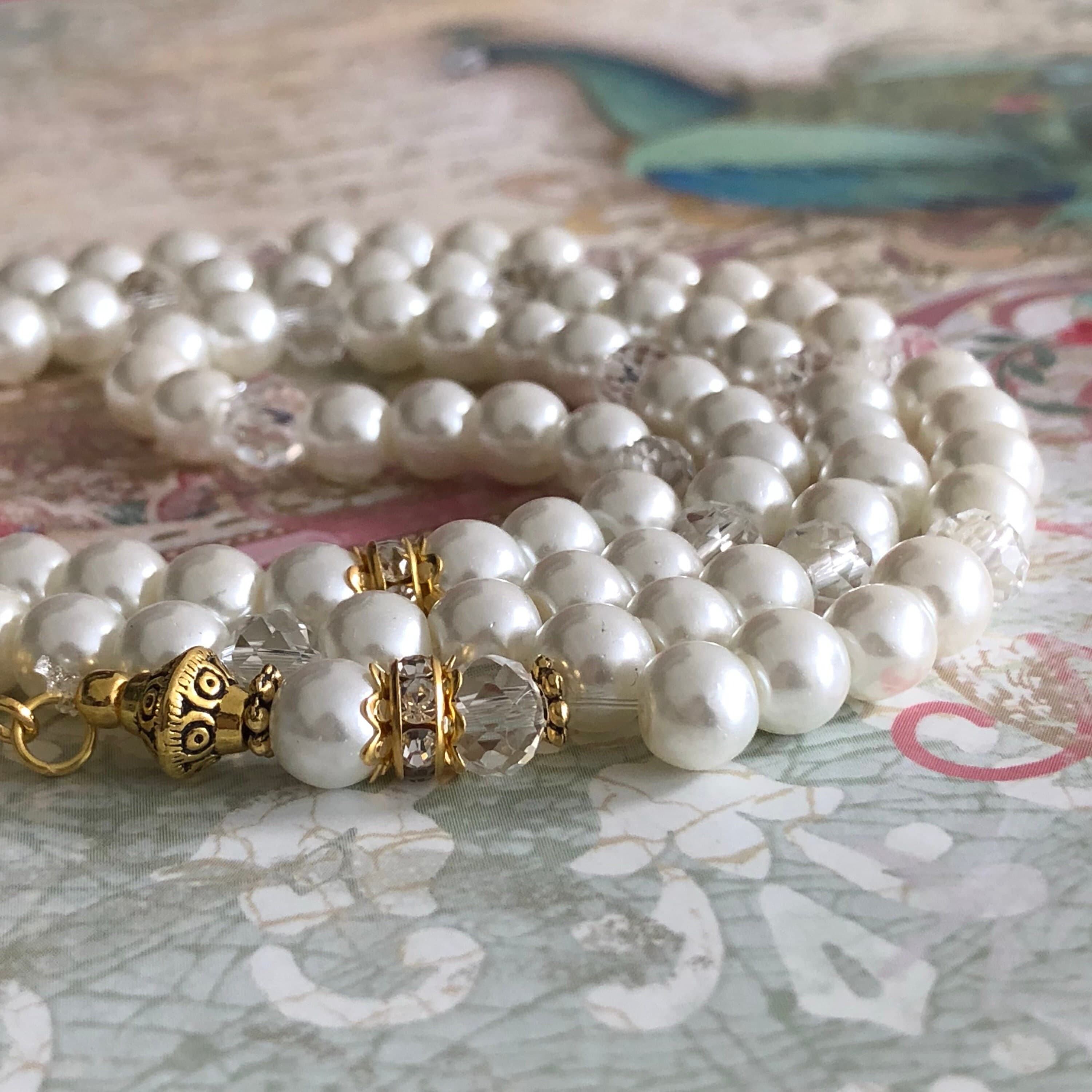 Pearl & crystal personalised tasbihs mibaha prayer beads - image 4