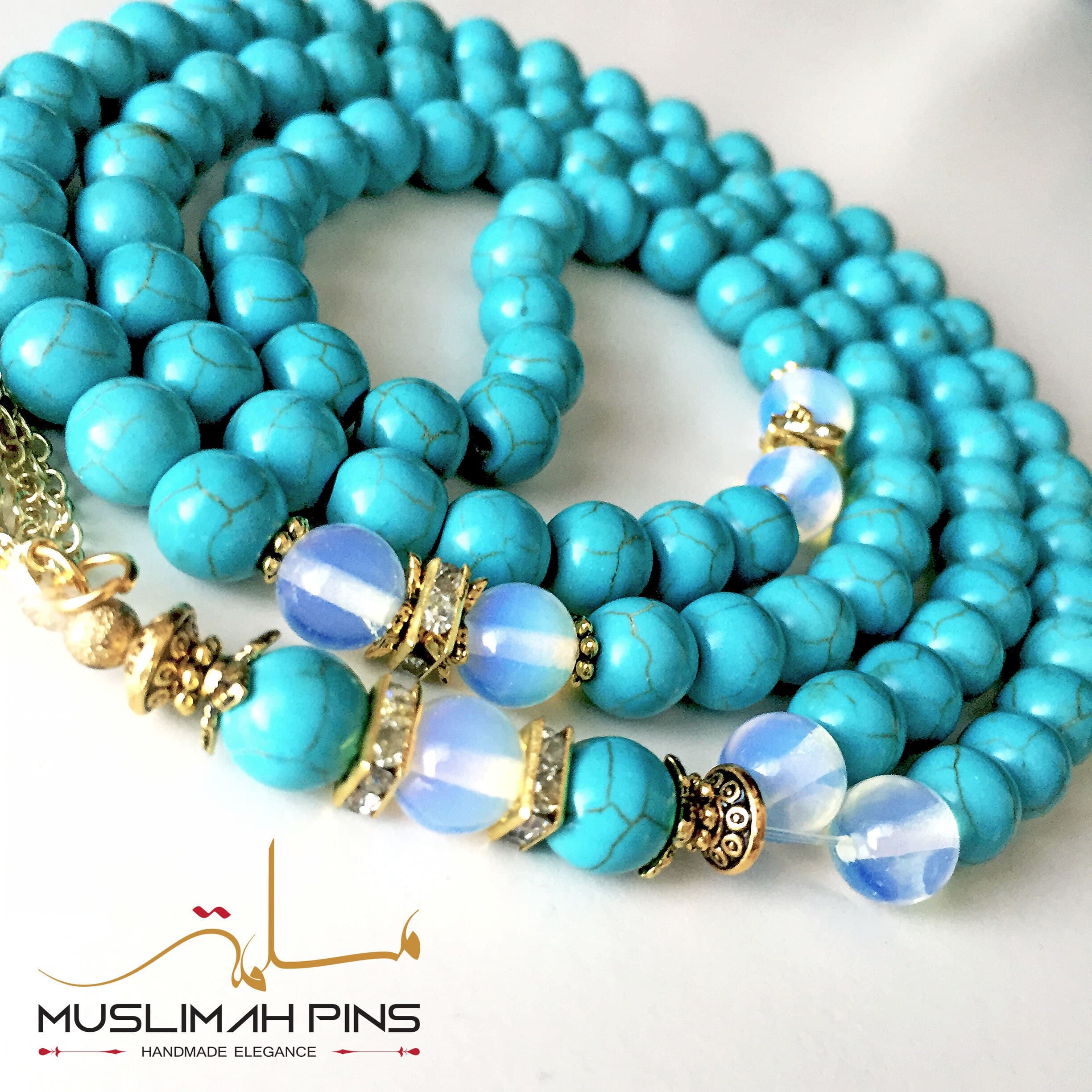 Turquoise stone / cream stone & Opalite tasbih, prayer beads.