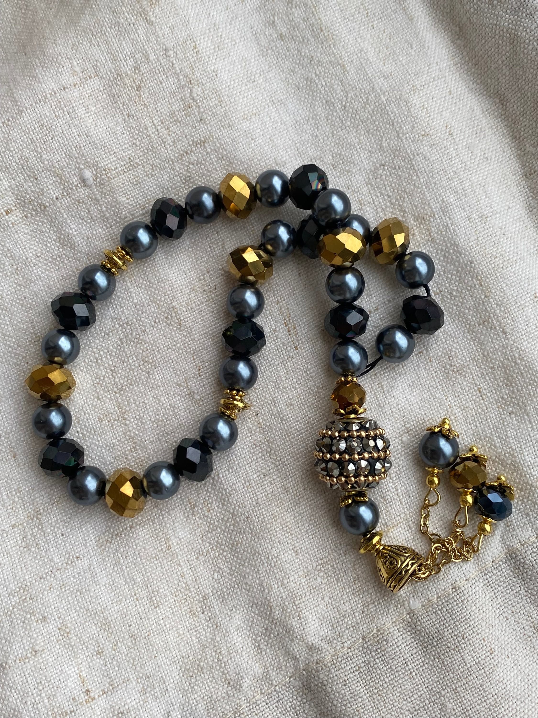 metallic crystal tasbih 33 beads