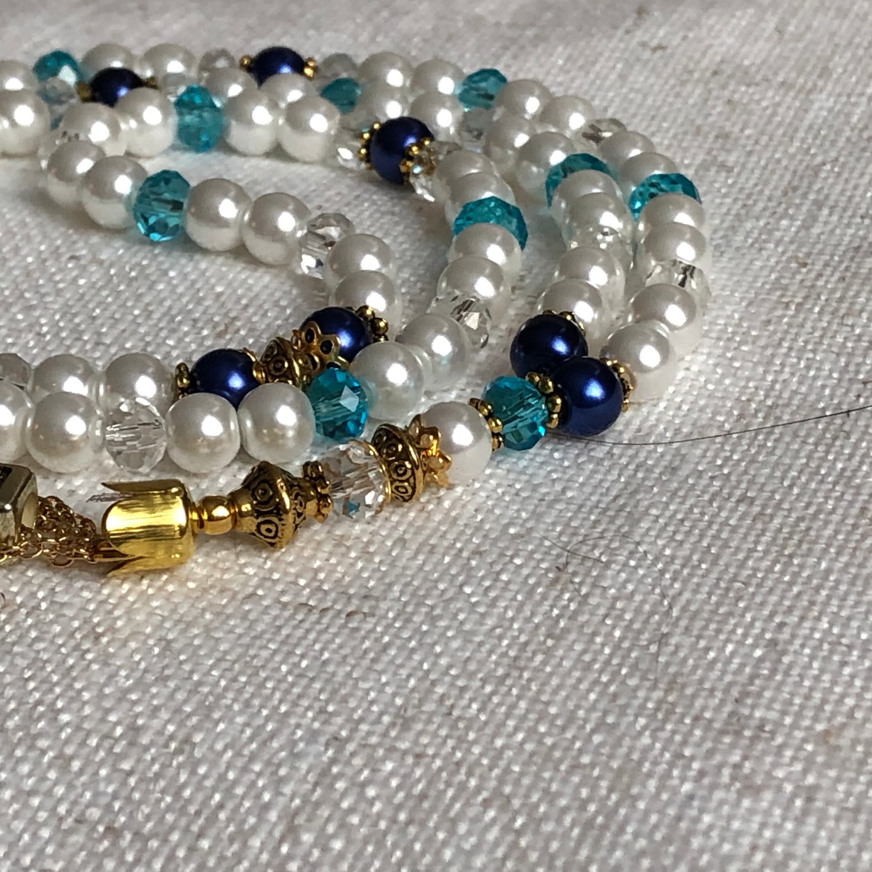 personalised glass pearl & crystal tasbih, tesbih, prayer beads, misbaha. - image 4