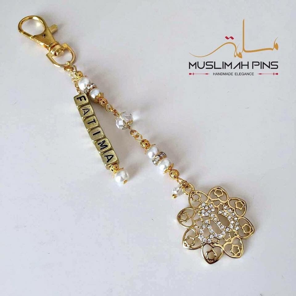 Personalised keychains with glass crystal beads, glass pearls & gold plated Allah pendant. - image 3