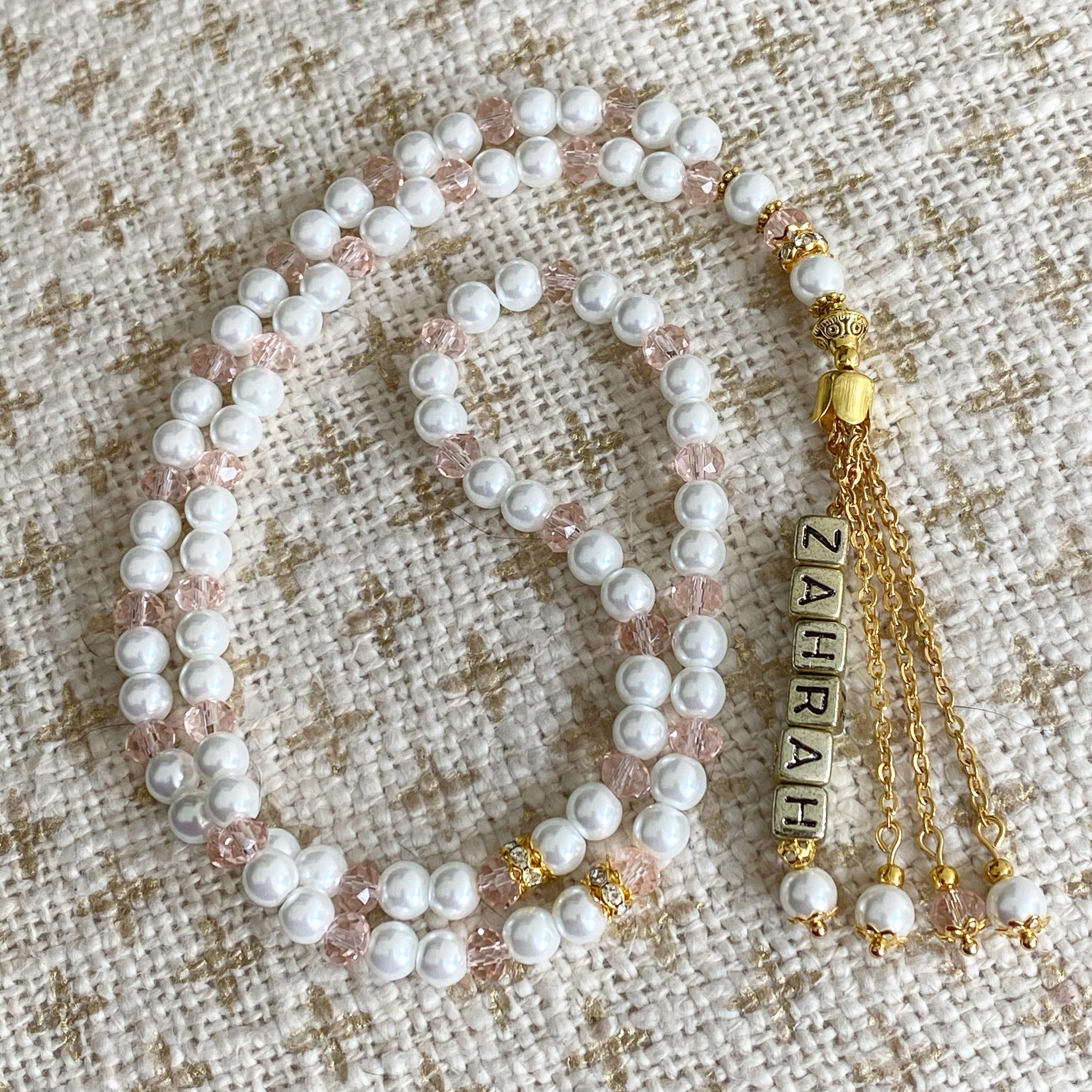 Pearl & crystal personalised tasbihs mibaha prayer beads - image 5